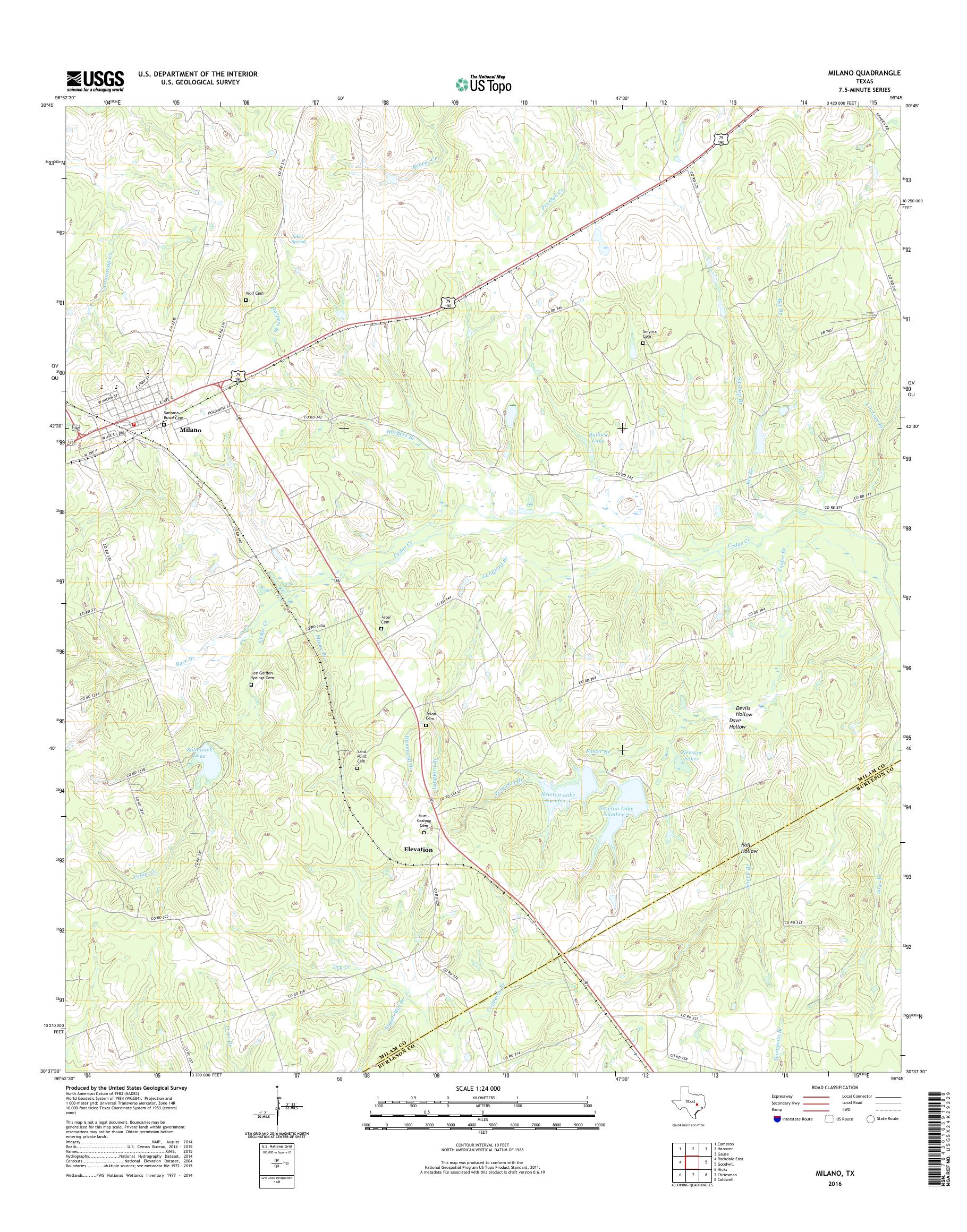 MyTopo Milano, Texas USGS Quad Topo Map