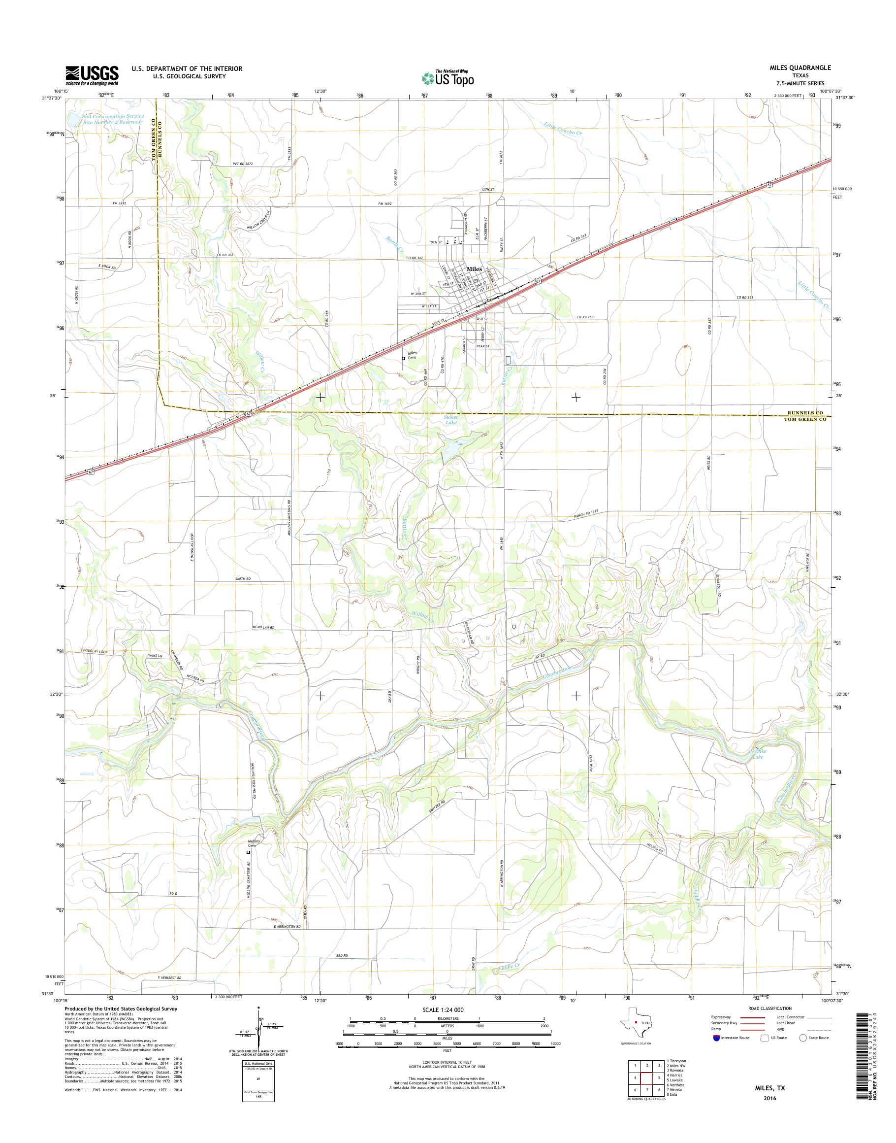 MyTopo Miles, Texas USGS Quad Topo Map