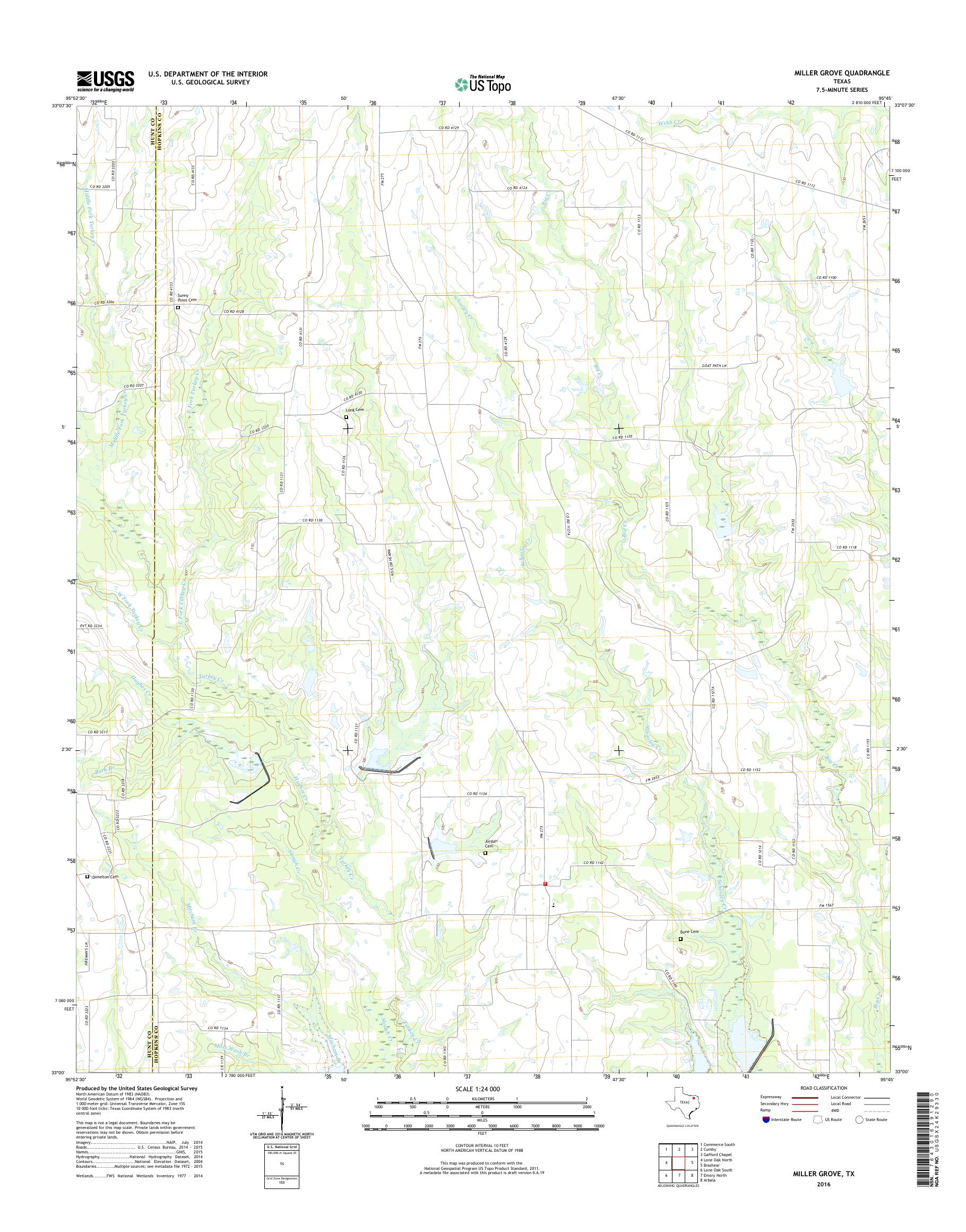 MyTopo Miller Grove, Texas USGS Quad Topo Map