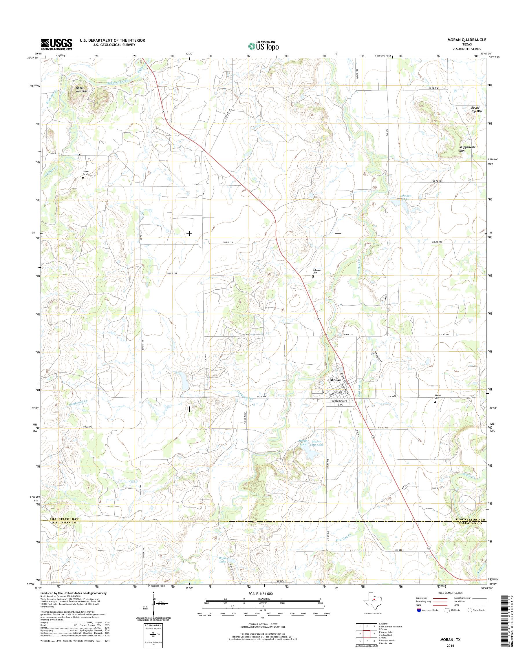 MyTopo Moran, Texas USGS Quad Topo Map