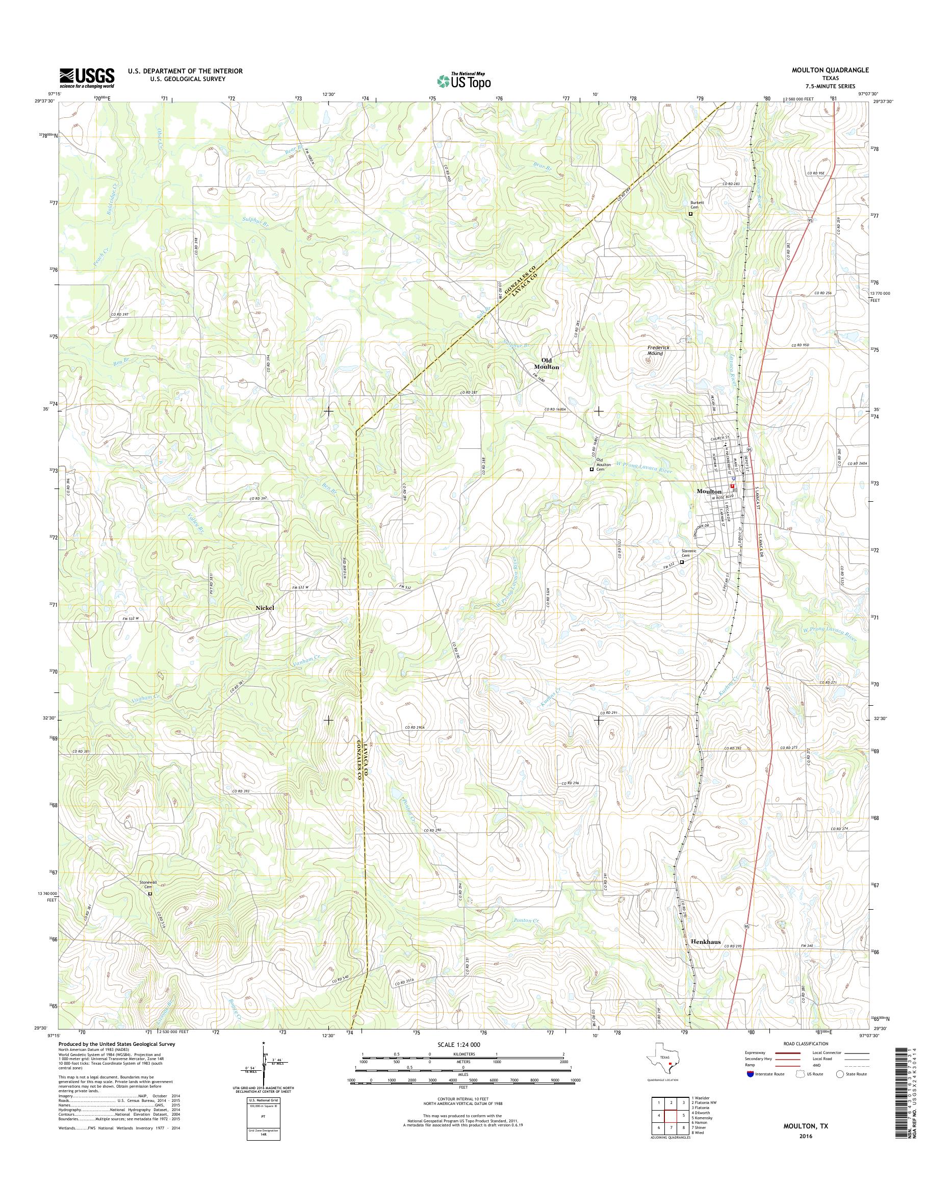 MyTopo Moulton, Texas USGS Quad Topo Map