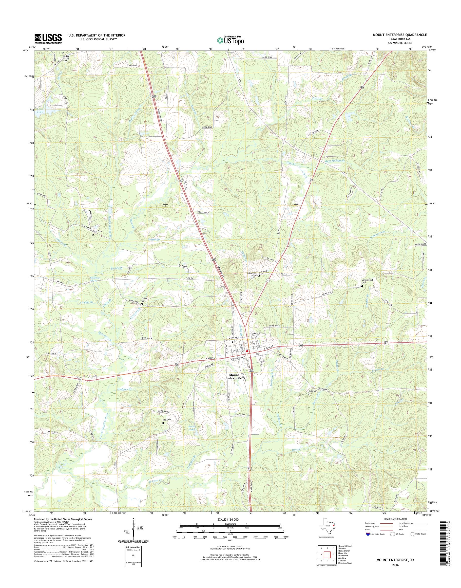 MyTopo Mount Enterprise, Texas USGS Quad Topo Map