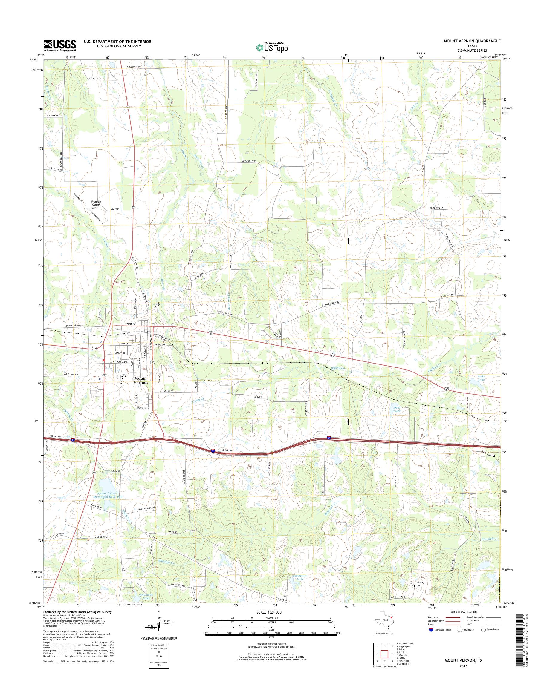 MyTopo Mount Vernon, Texas USGS Quad Topo Map