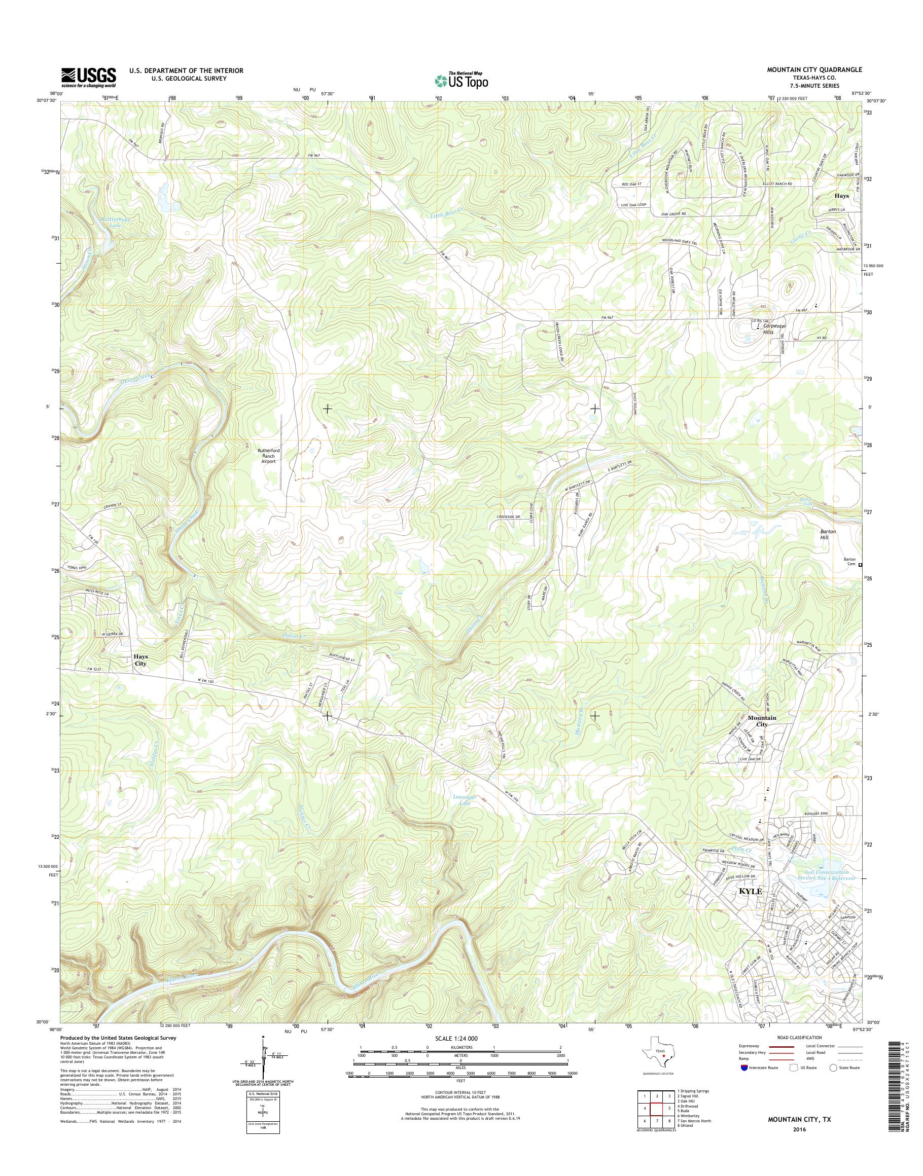MyTopo Mountain City, Texas USGS Quad Topo Map