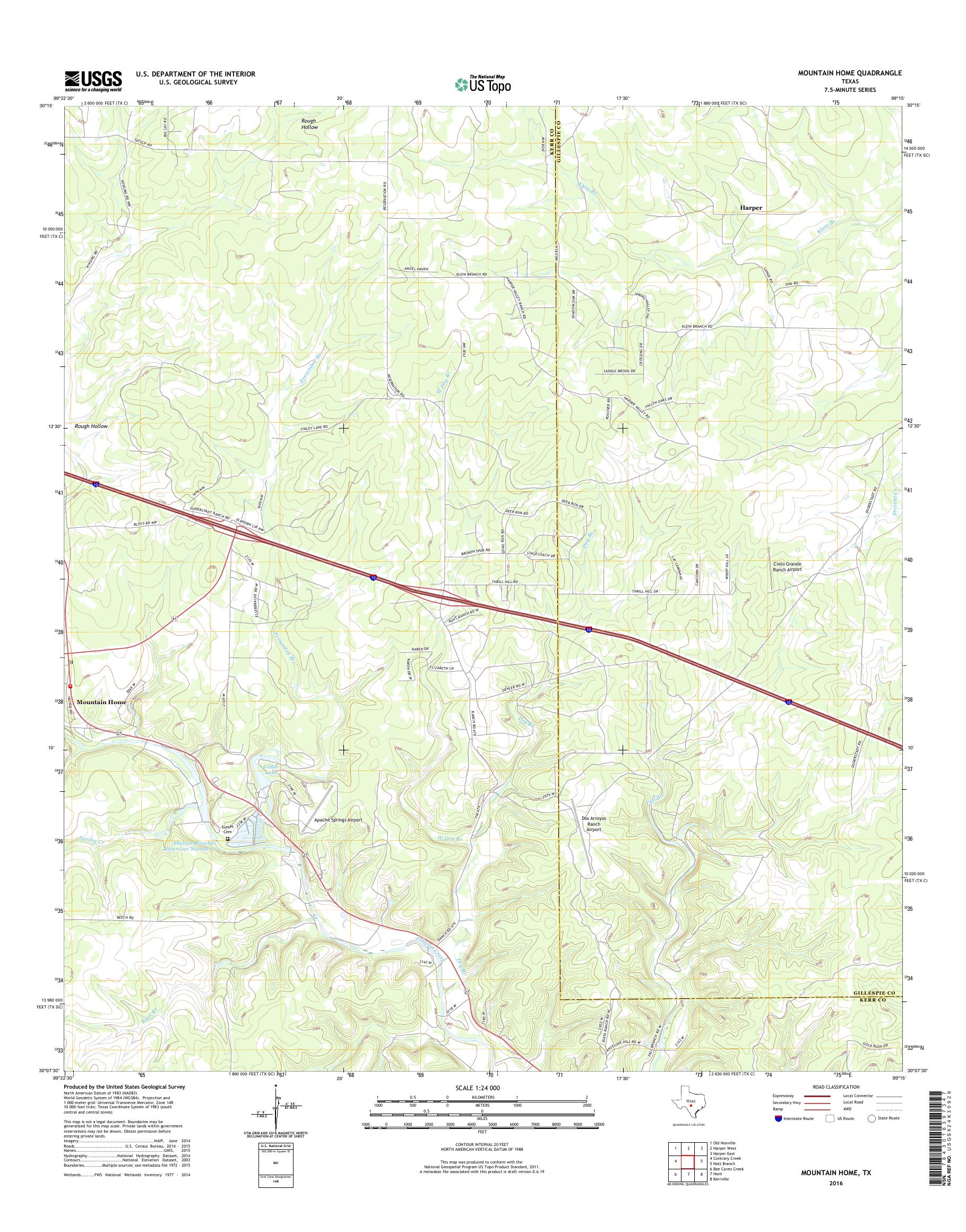 MyTopo Mountain Home, Texas USGS Quad Topo Map