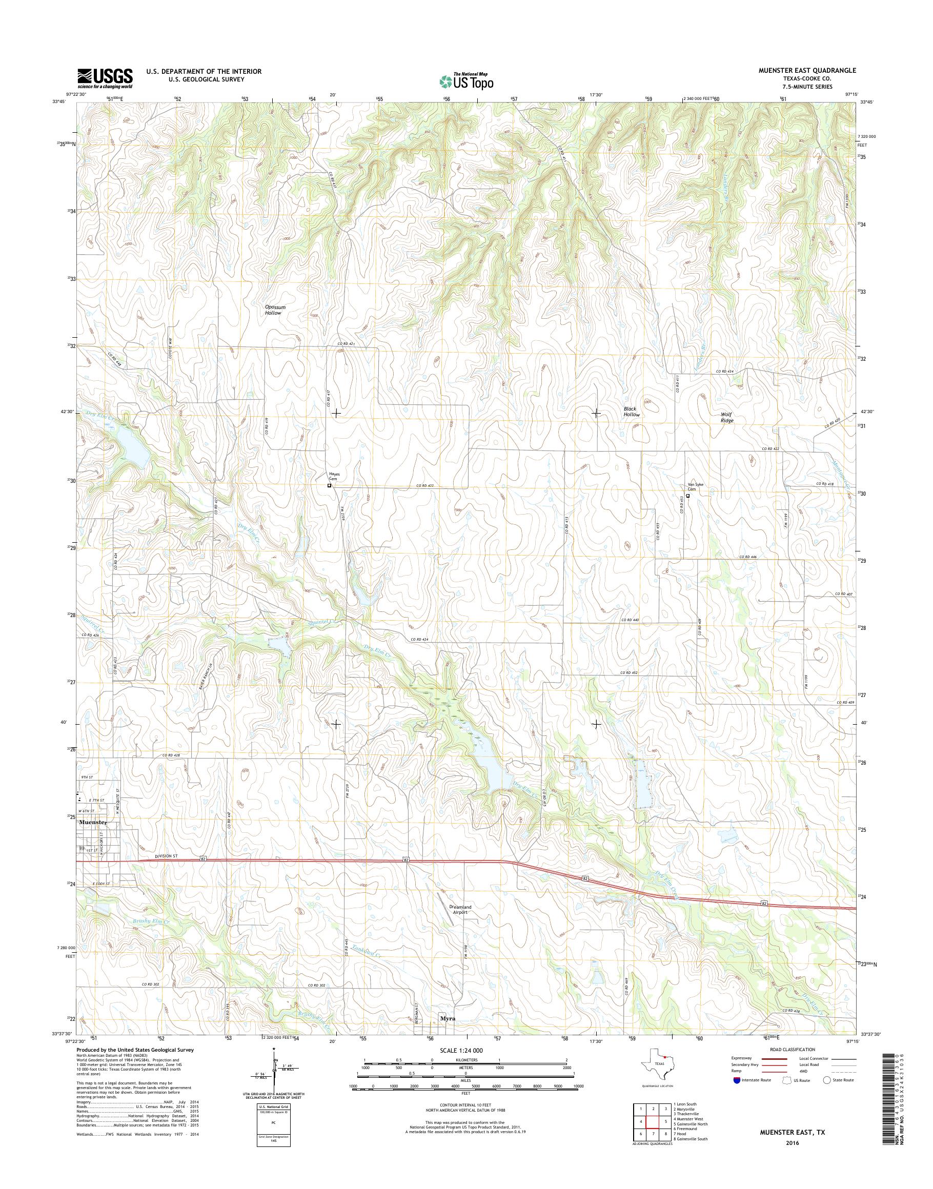 MyTopo Muenster East, Texas USGS Quad Topo Map