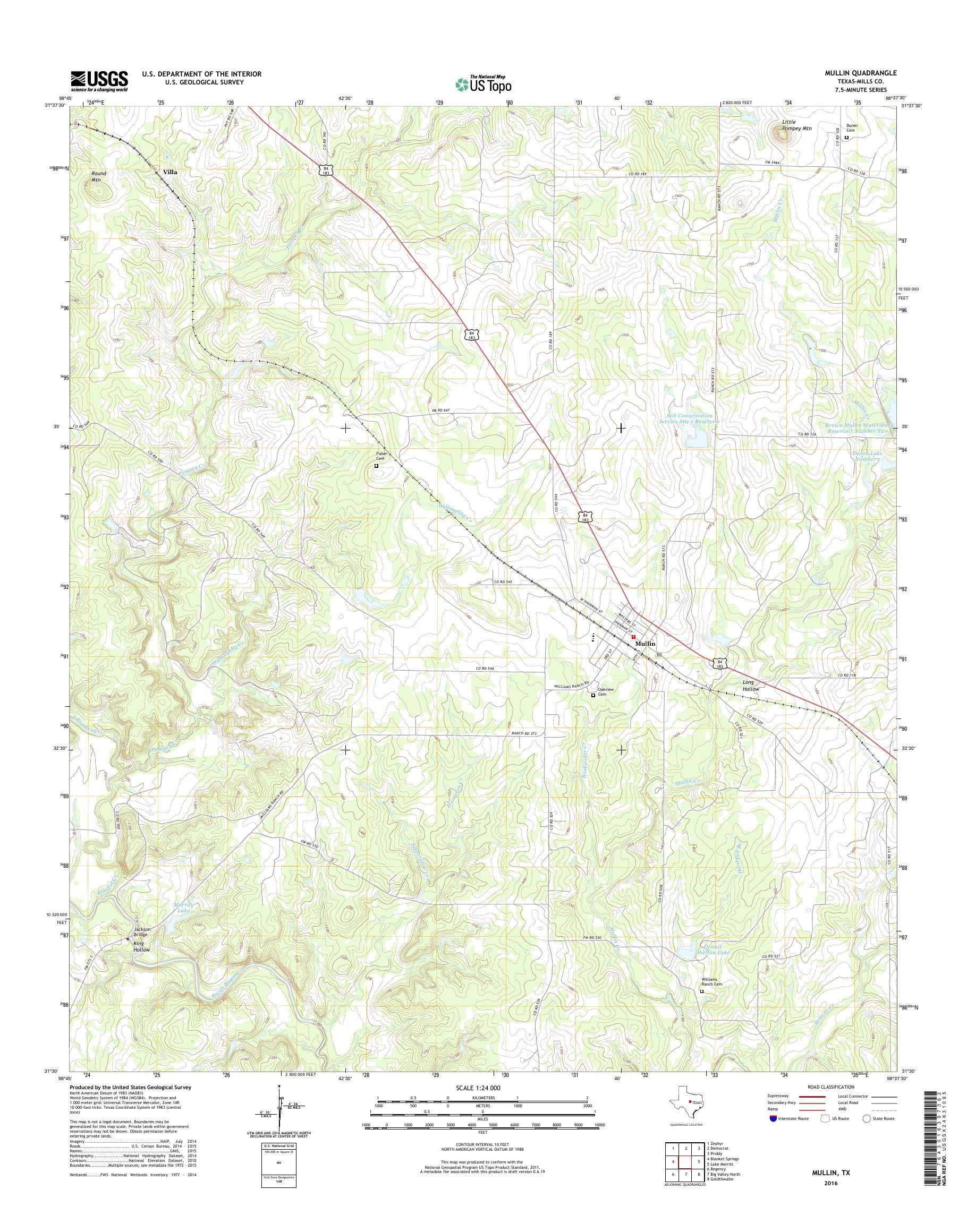 MyTopo Mullin, Texas USGS Quad Topo Map