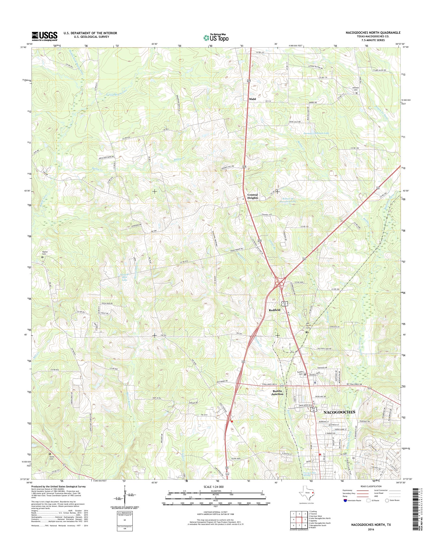 MyTopo Nacogdoches North, Texas USGS Quad Topo Map