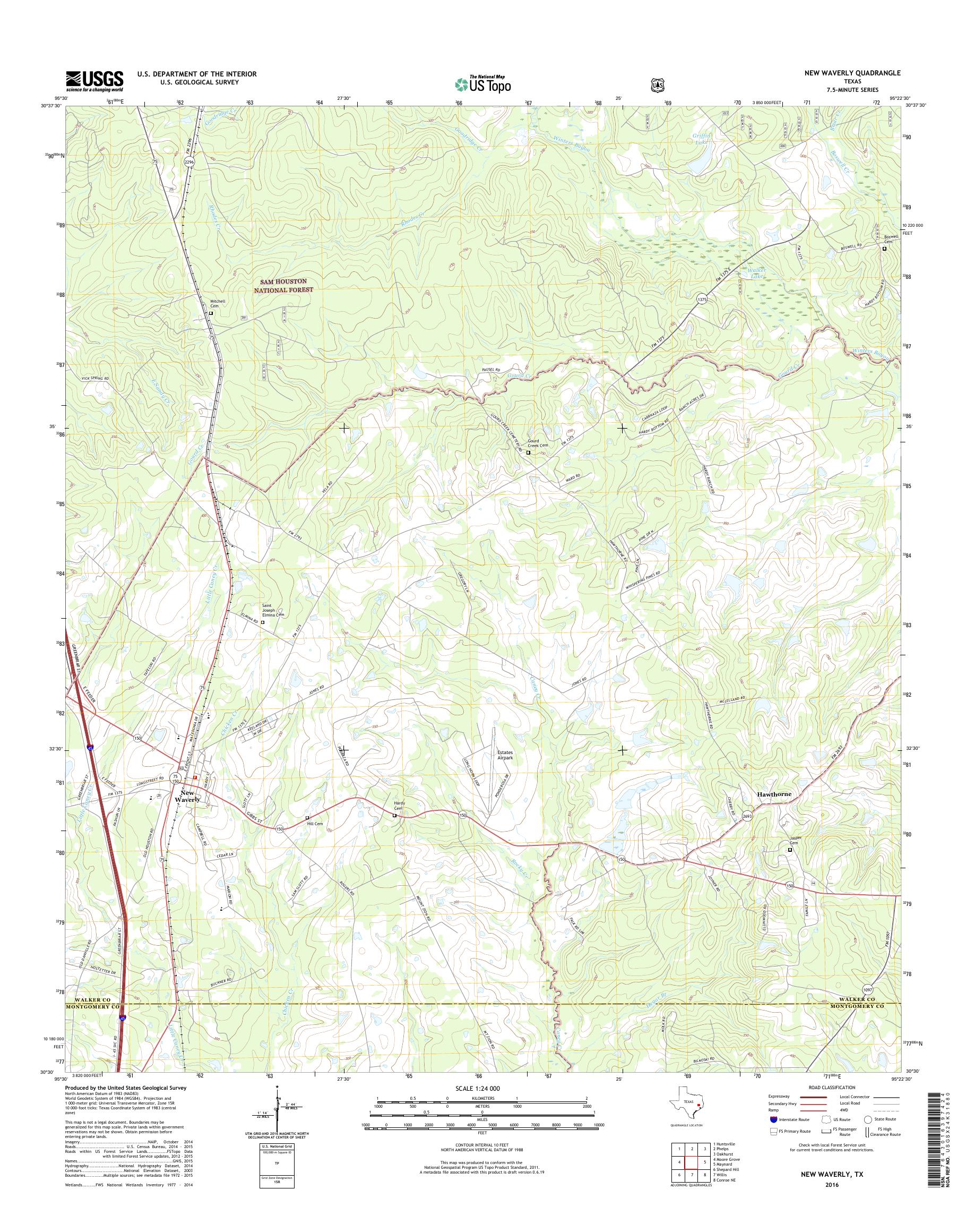 MyTopo New Waverly, Texas USGS Quad Topo Map