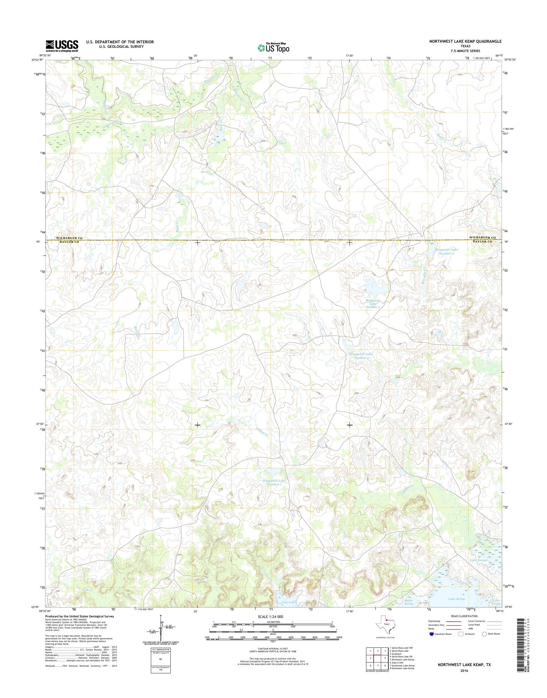 MyTopo Northwest Lake Kemp, Texas USGS Quad Topo Map
