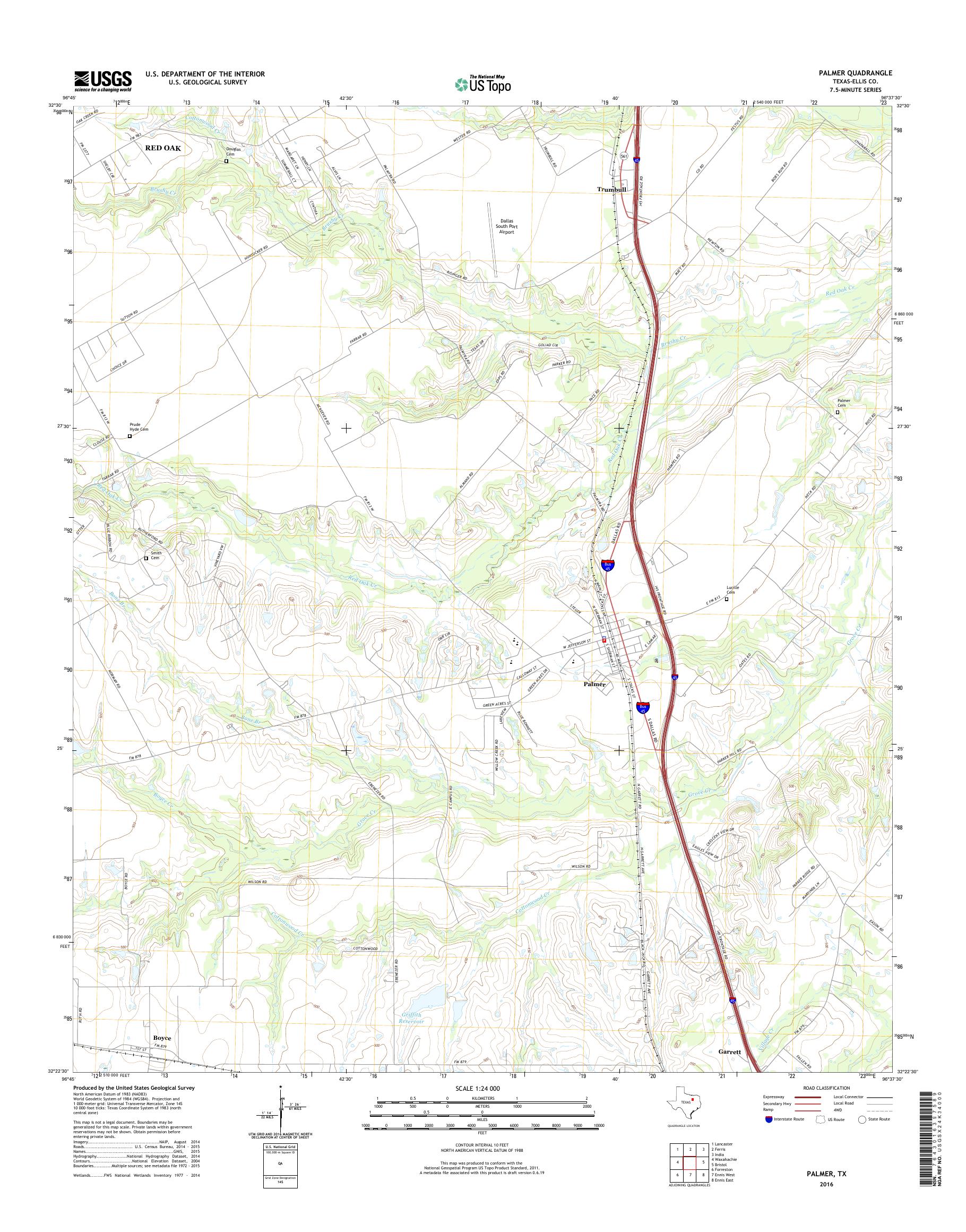 MyTopo Palmer, Texas USGS Quad Topo Map