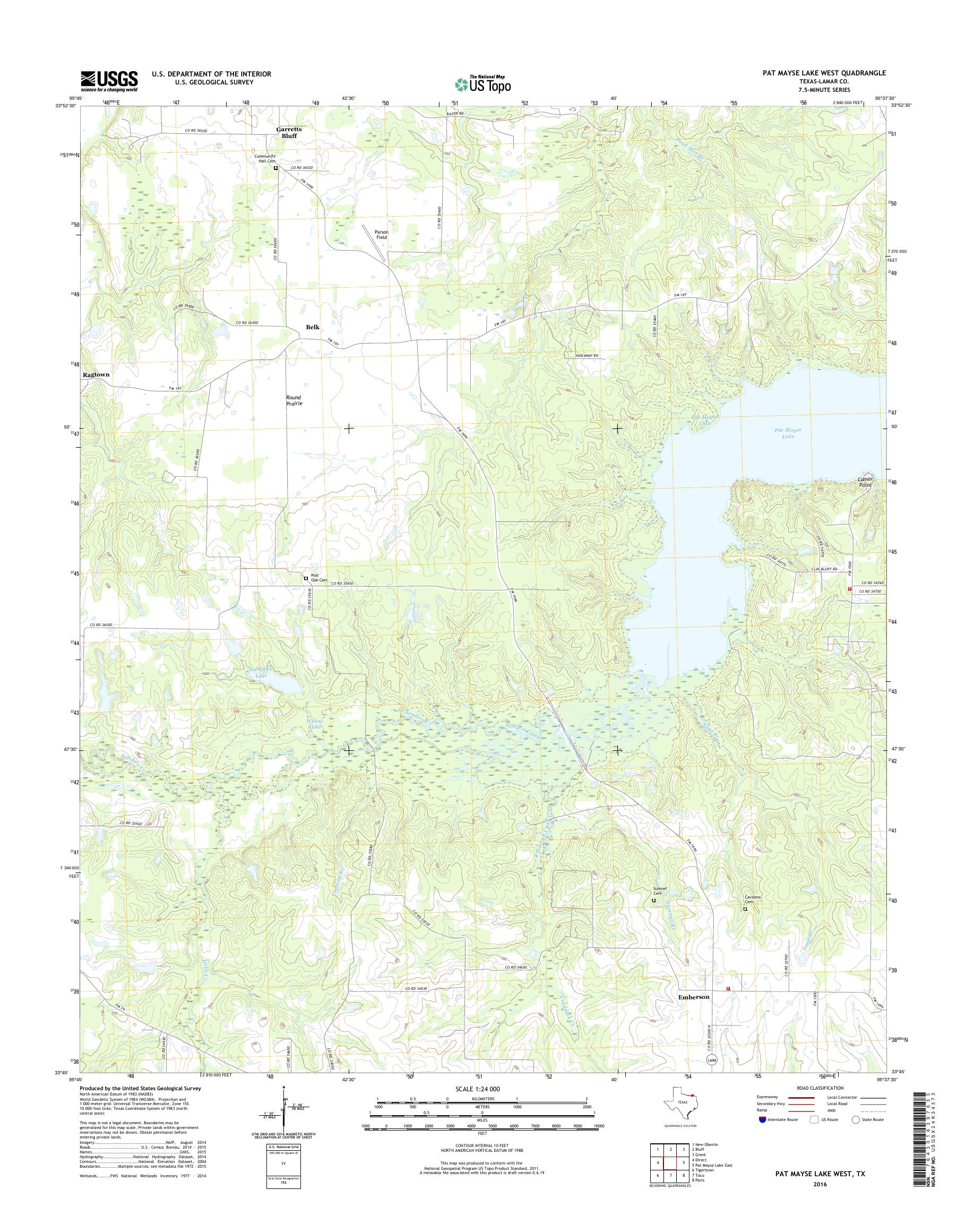 MyTopo Pat Mayse Lake West, Texas USGS Quad Topo Map
