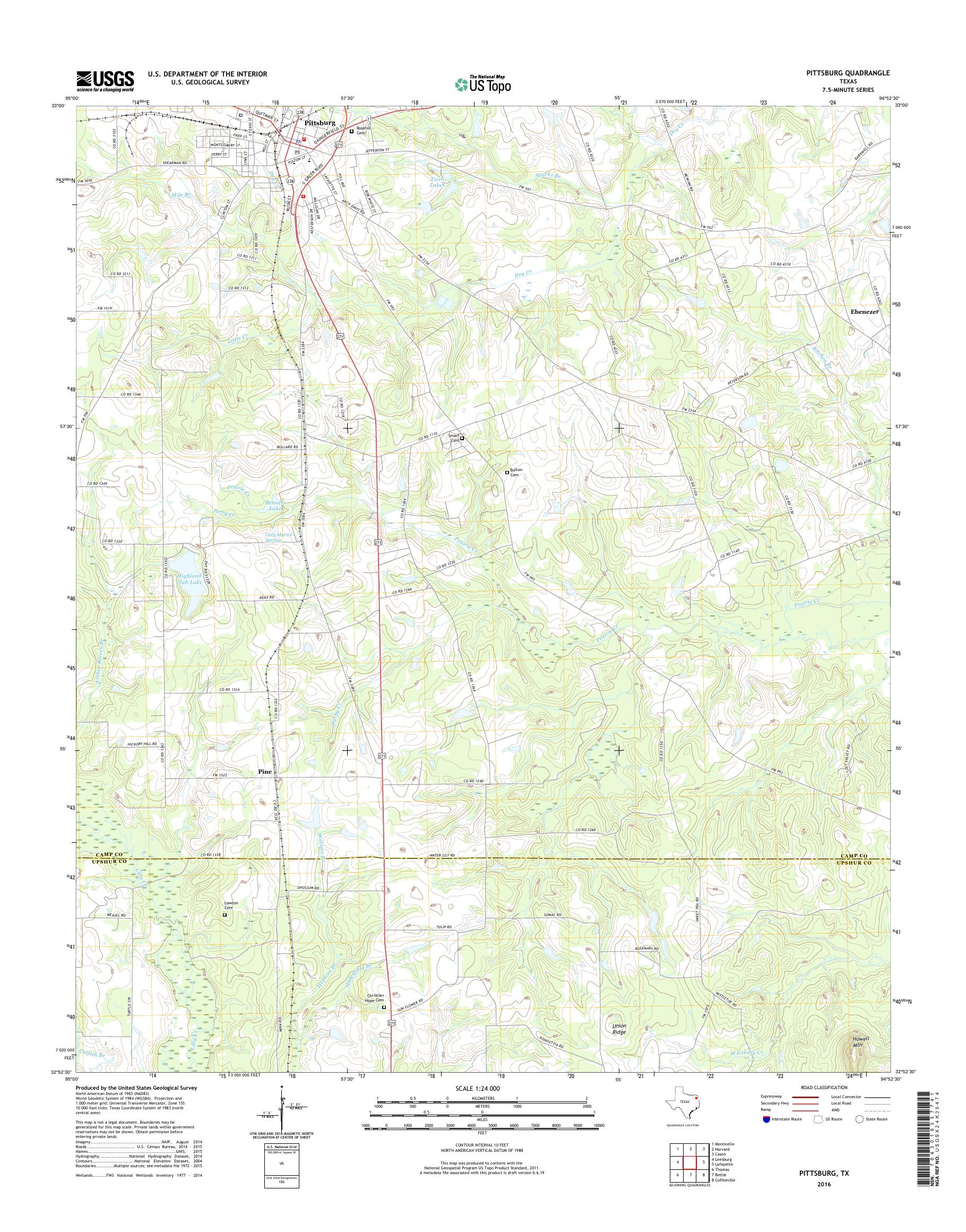 MyTopo Pittsburg, Texas USGS Quad Topo Map