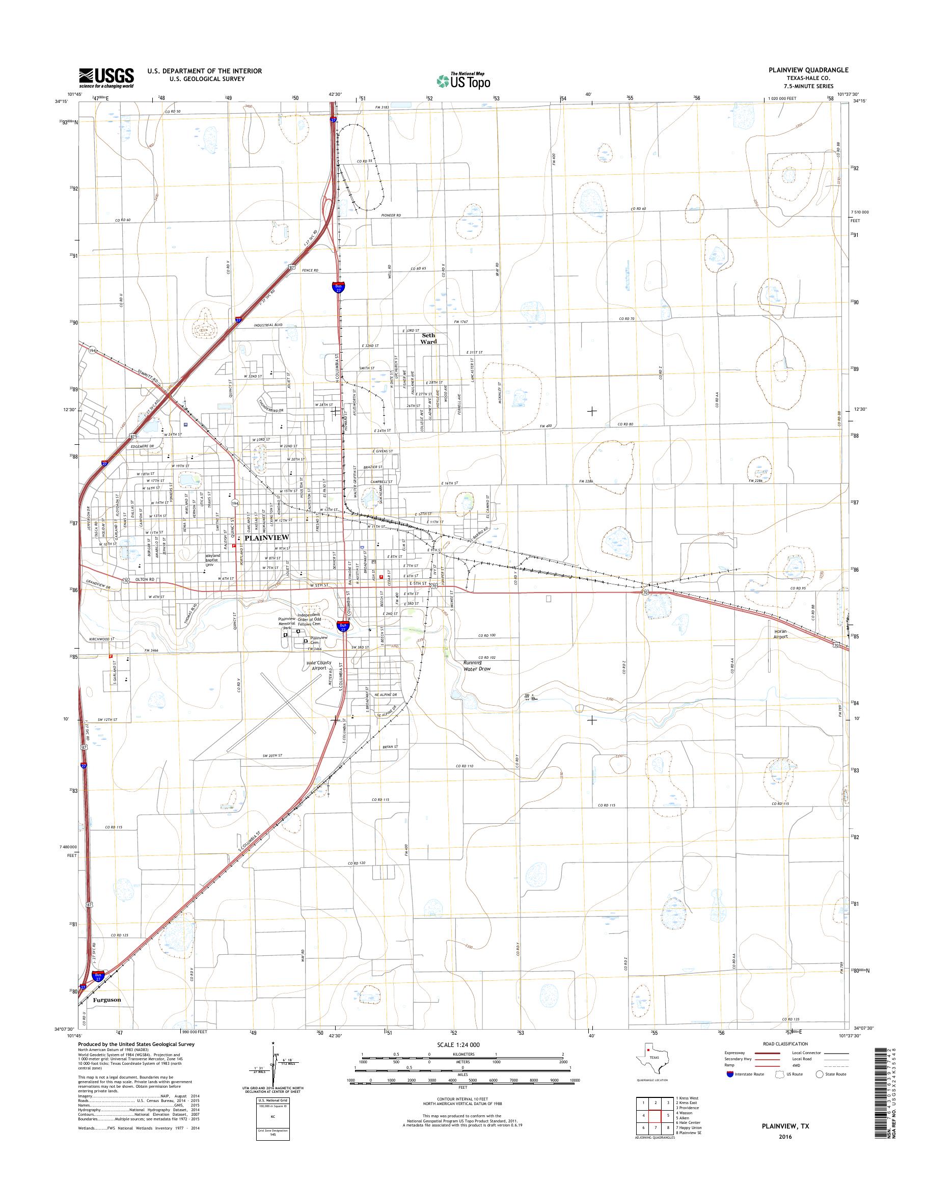 MyTopo Plainview Texas USGS Quad - TX Plainview 20160309 TM Geo