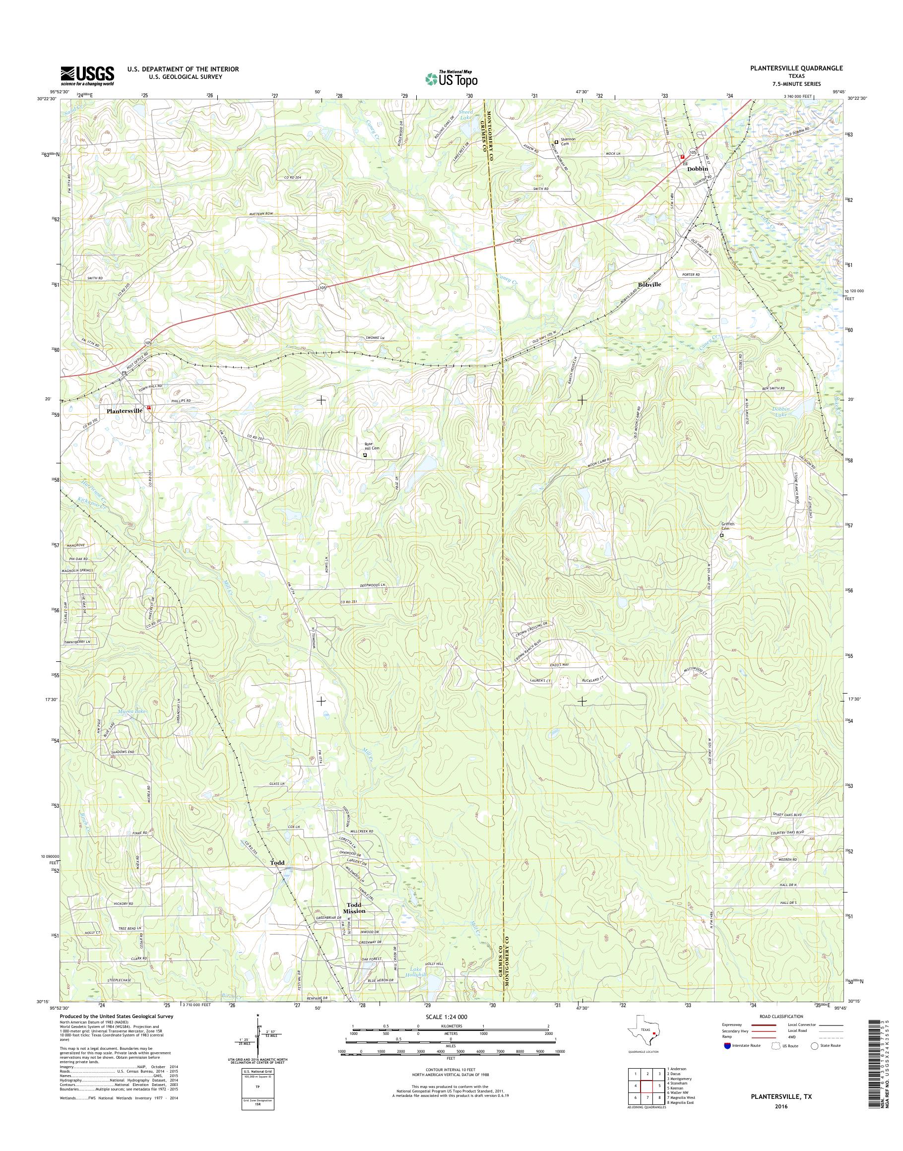 MyTopo Plantersville, Texas USGS Quad Topo Map