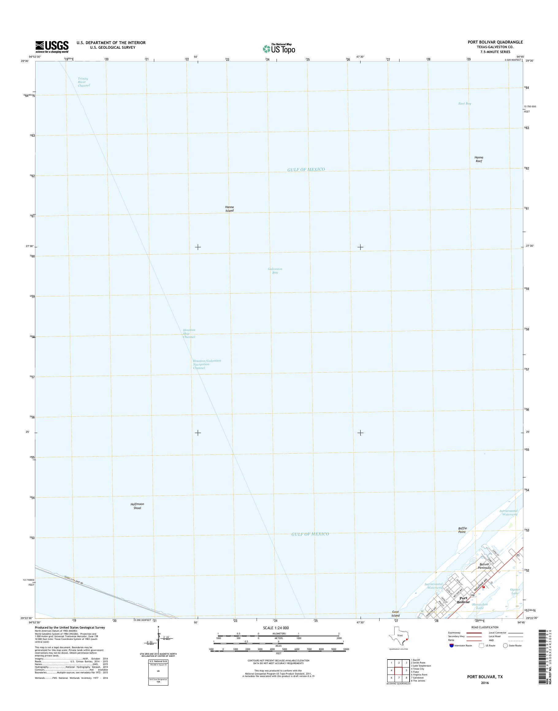 MyTopo Port Bolivar, Texas USGS Quad Topo Map