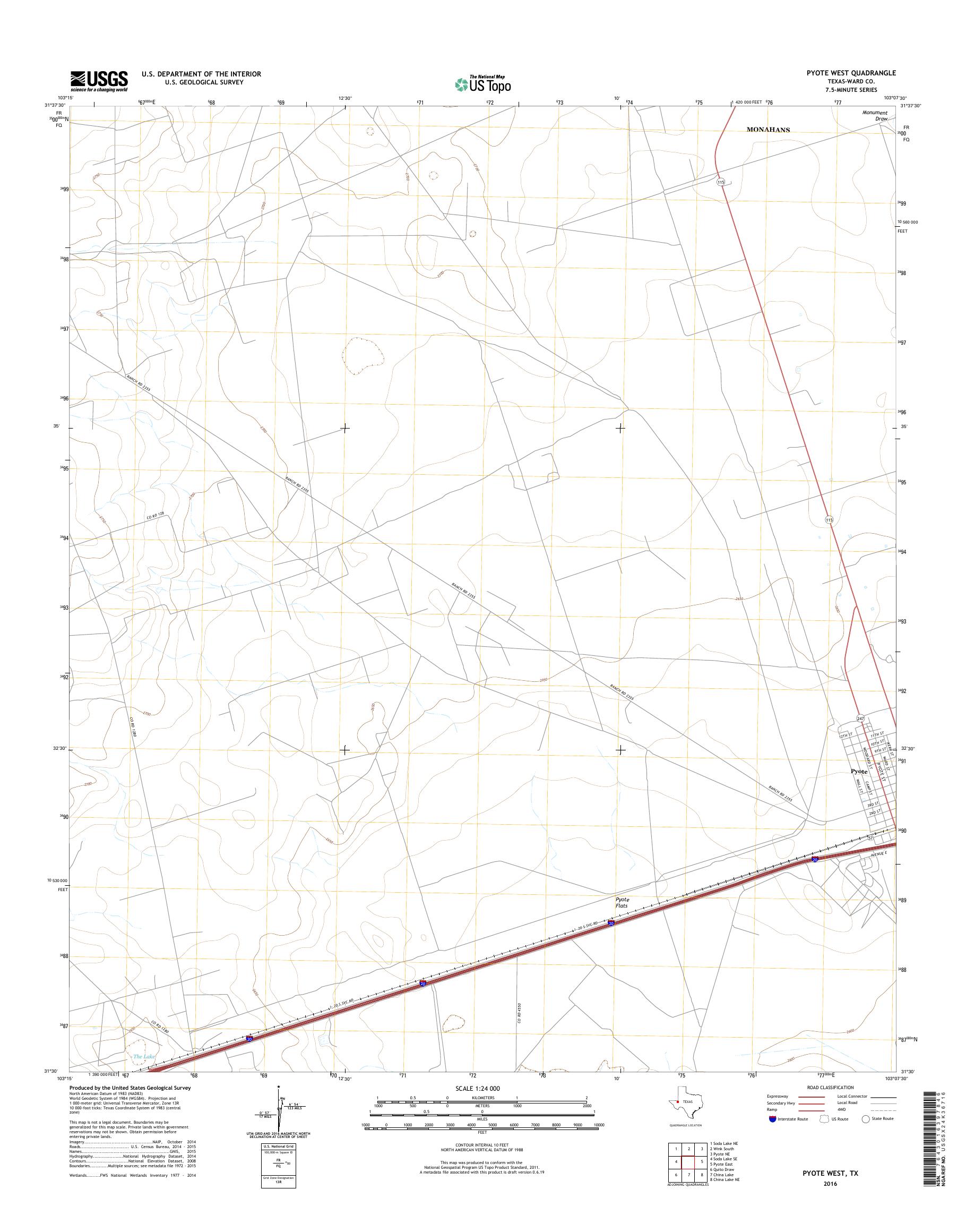 MyTopo Pyote West, Texas USGS Quad Topo Map