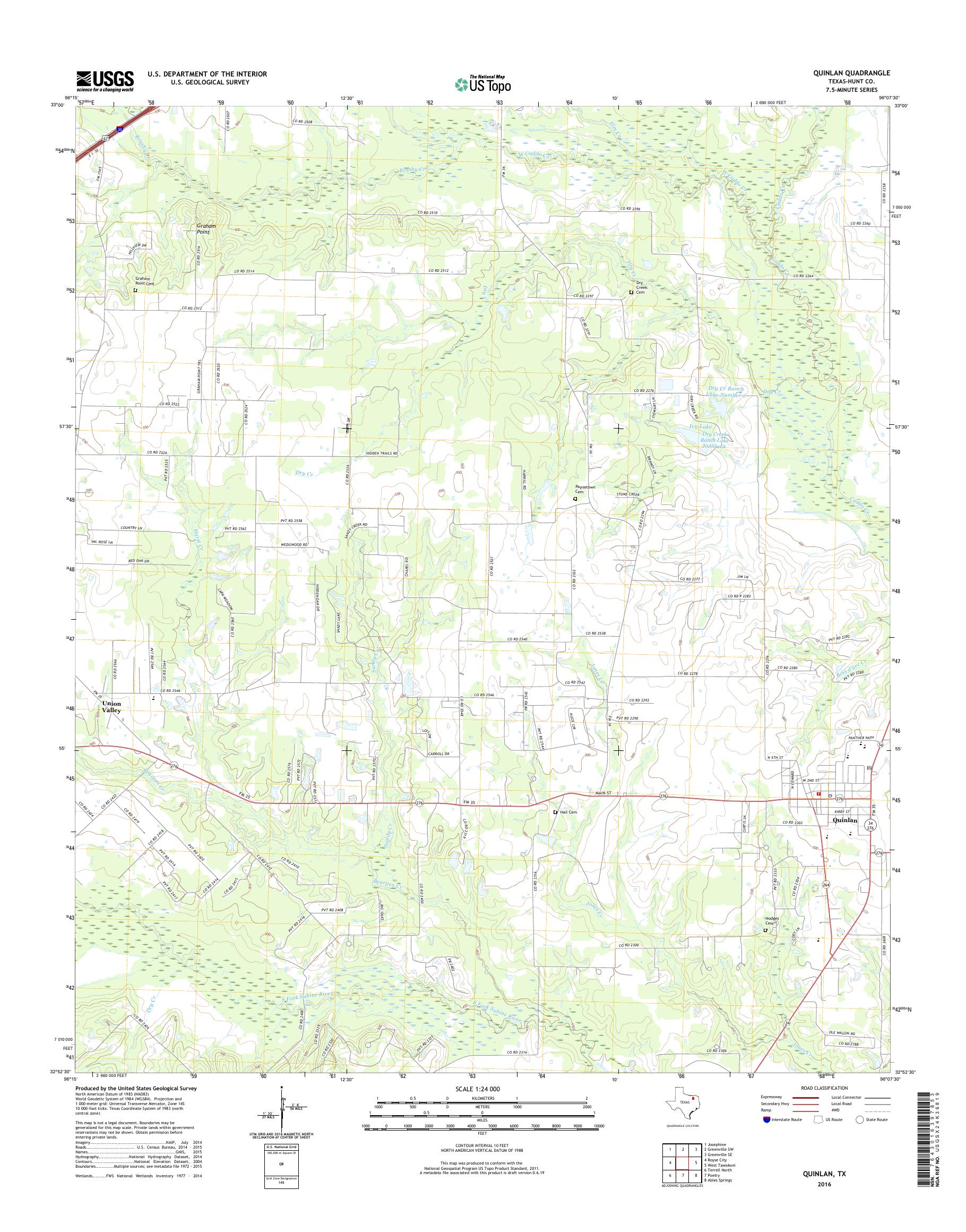 MyTopo Quinlan, Texas USGS Quad Topo Map