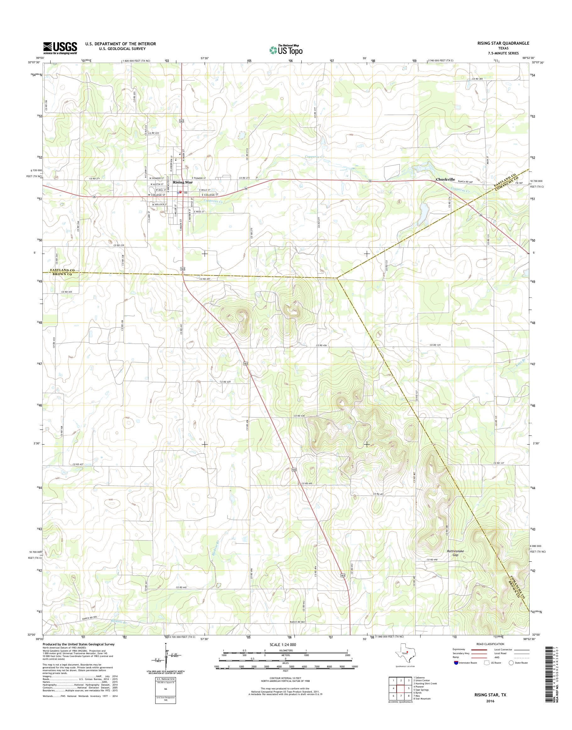 MyTopo Rising Star, Texas USGS Quad Topo Map