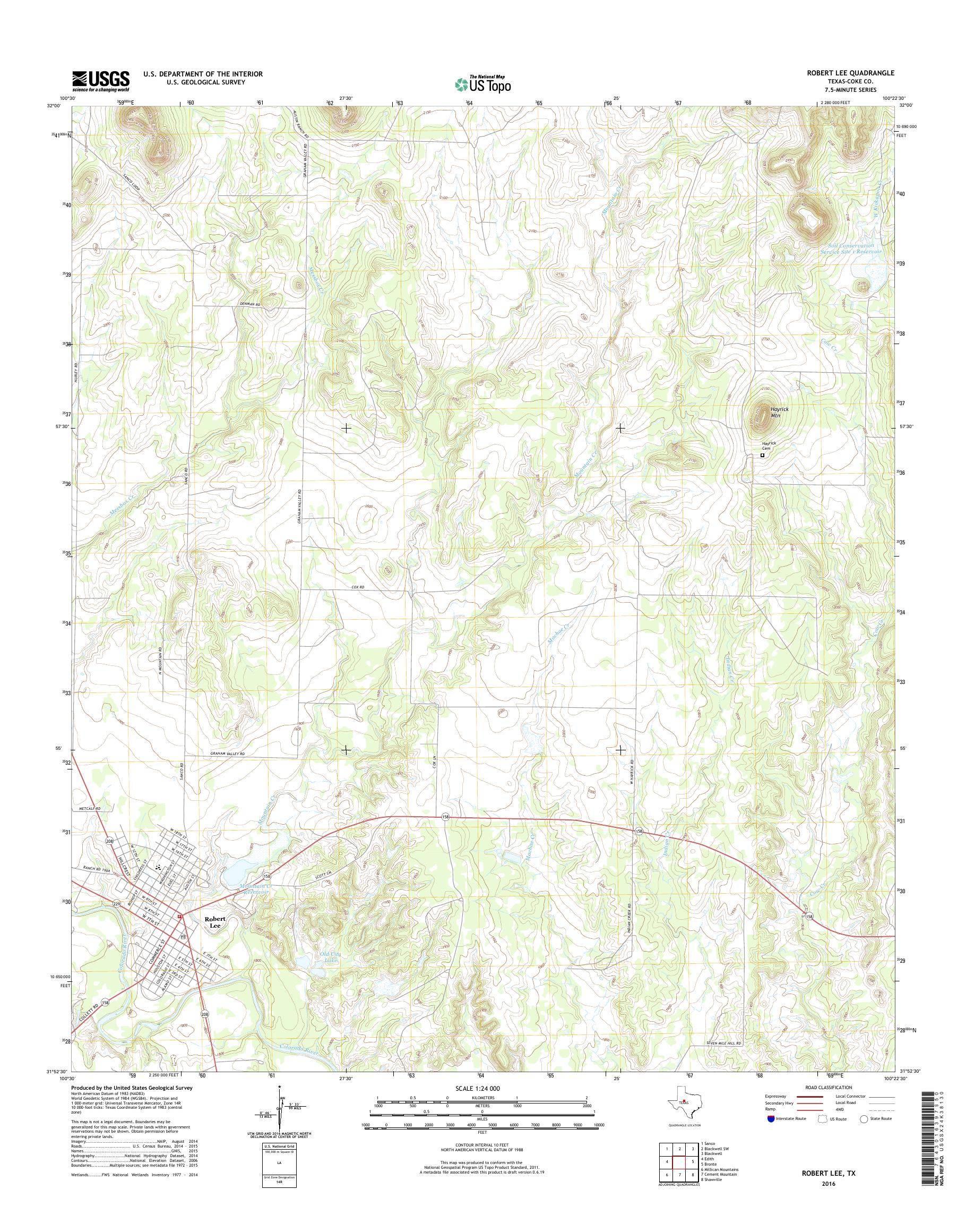MyTopo Robert Lee, Texas USGS Quad Topo Map