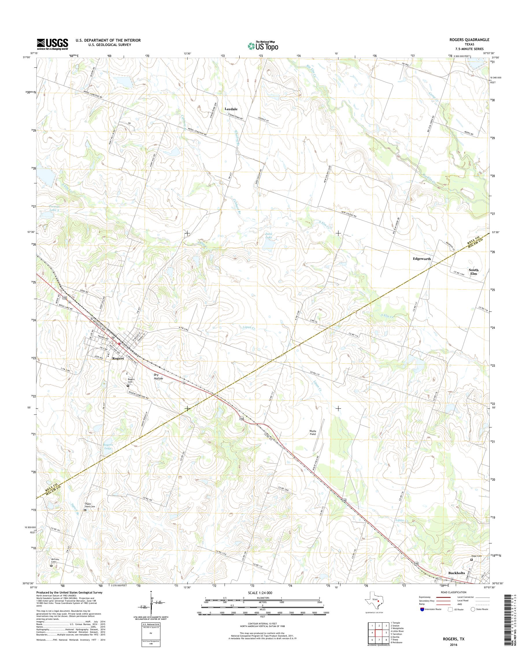 MyTopo Rogers, Texas USGS Quad Topo Map