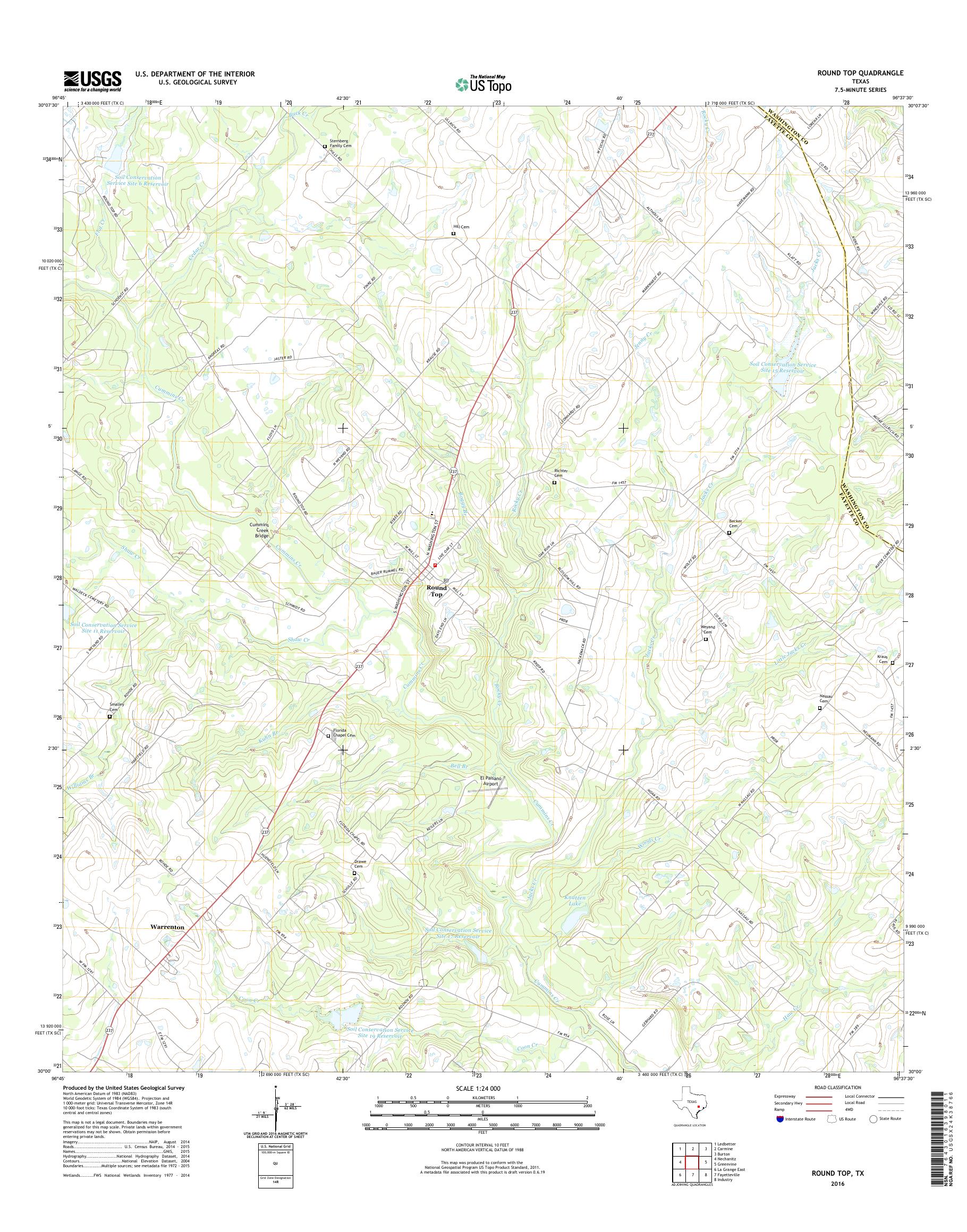 Mytopo Round Top Texas Usgs Quad Topo Map
