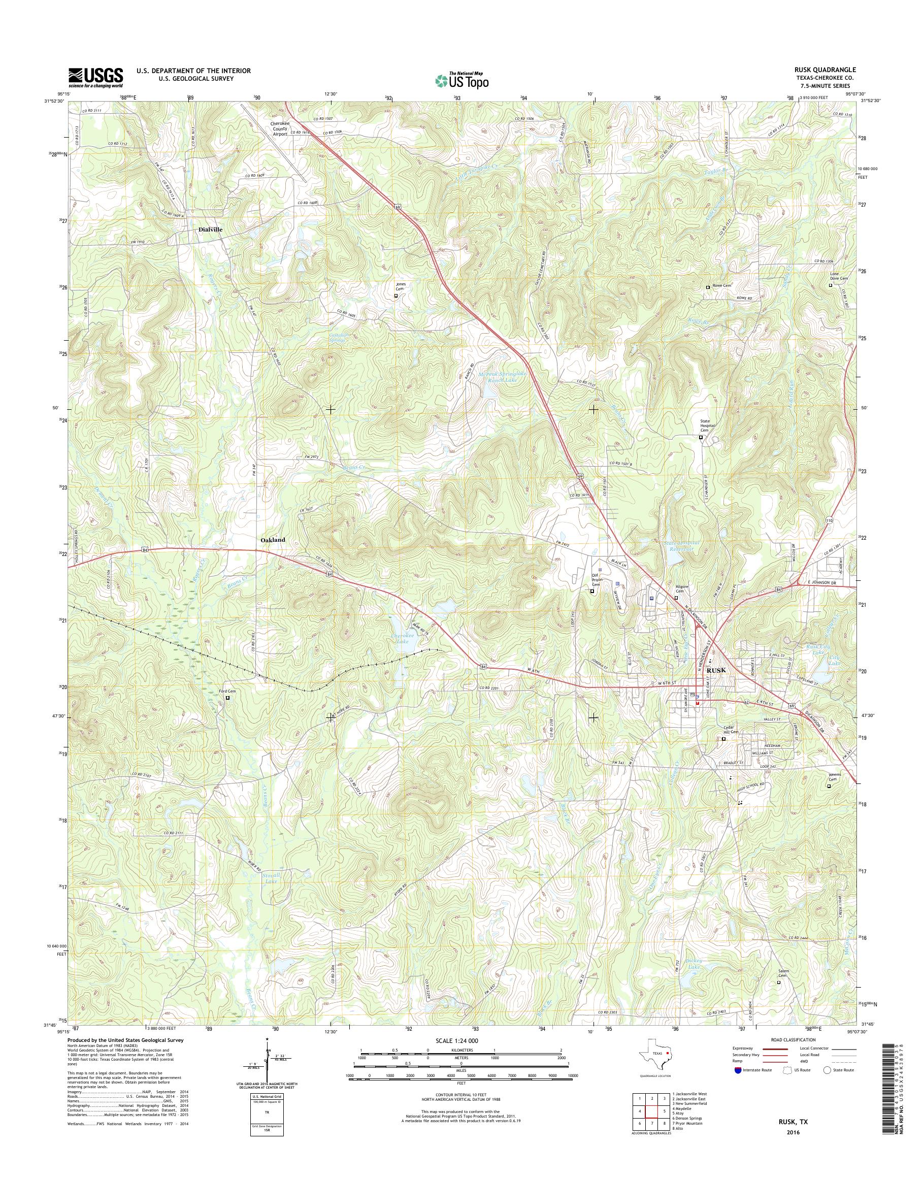 MyTopo Rusk, Texas USGS Quad Topo Map