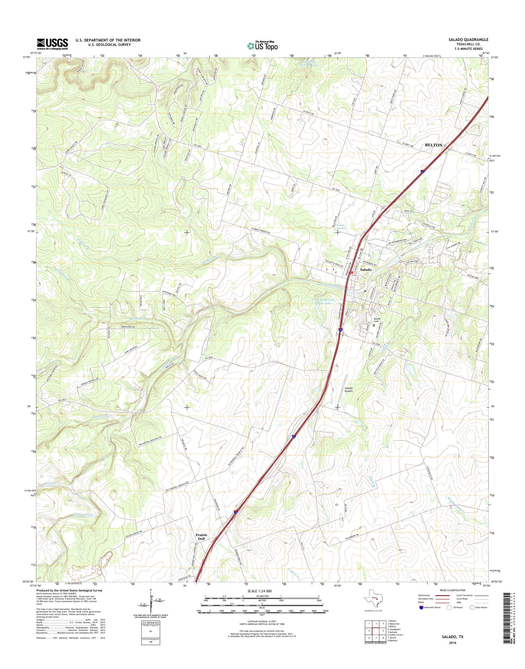 MyTopo Salado, Texas USGS Quad Topo Map