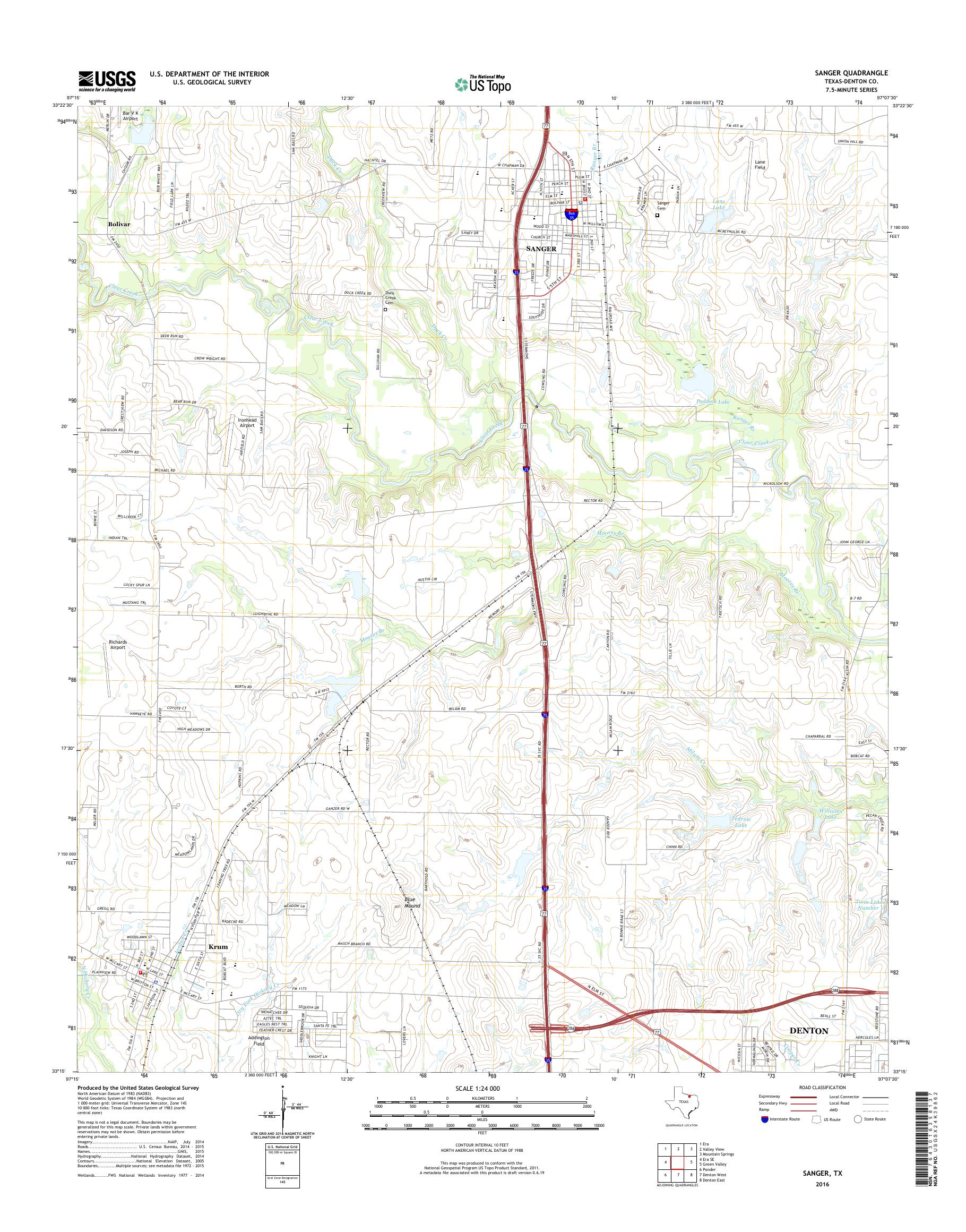 MyTopo Sanger, Texas USGS Quad Topo Map