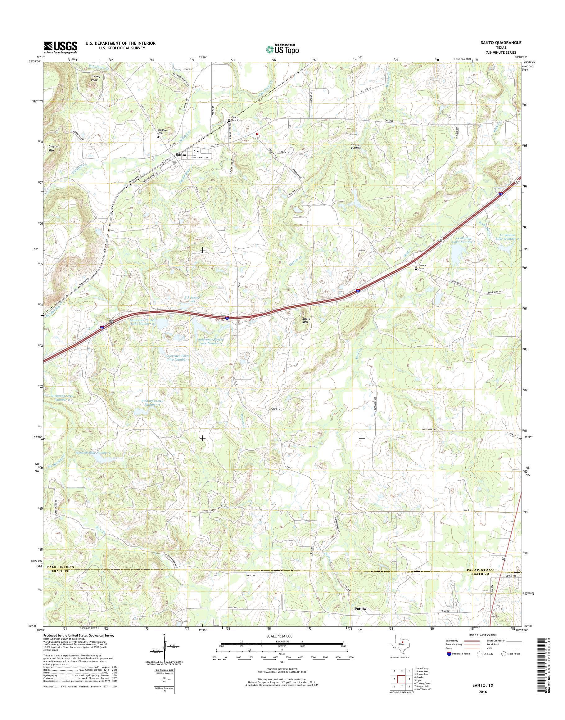 MyTopo Santo, Texas USGS Quad Topo Map