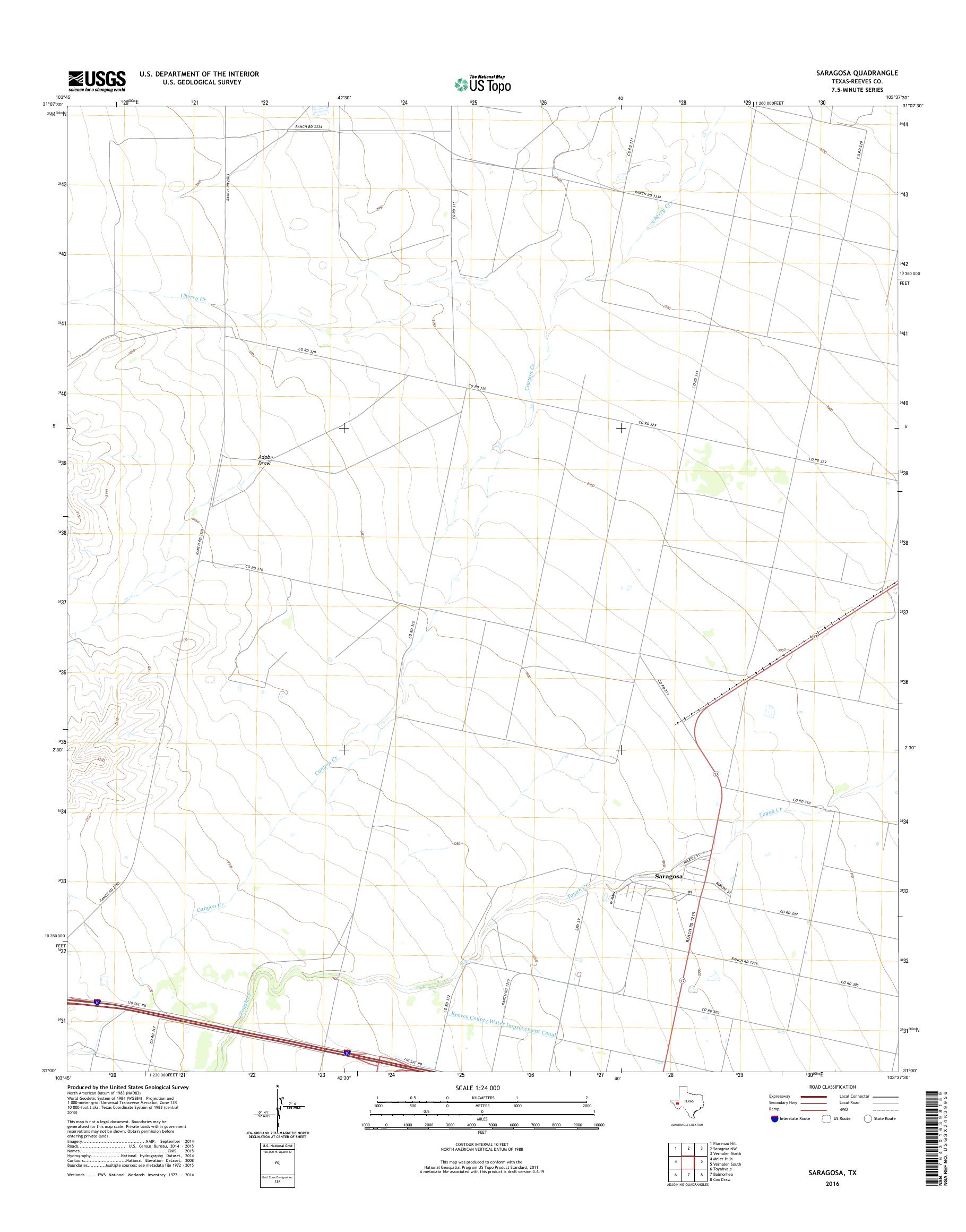 MyTopo Saragosa, Texas USGS Quad Topo Map