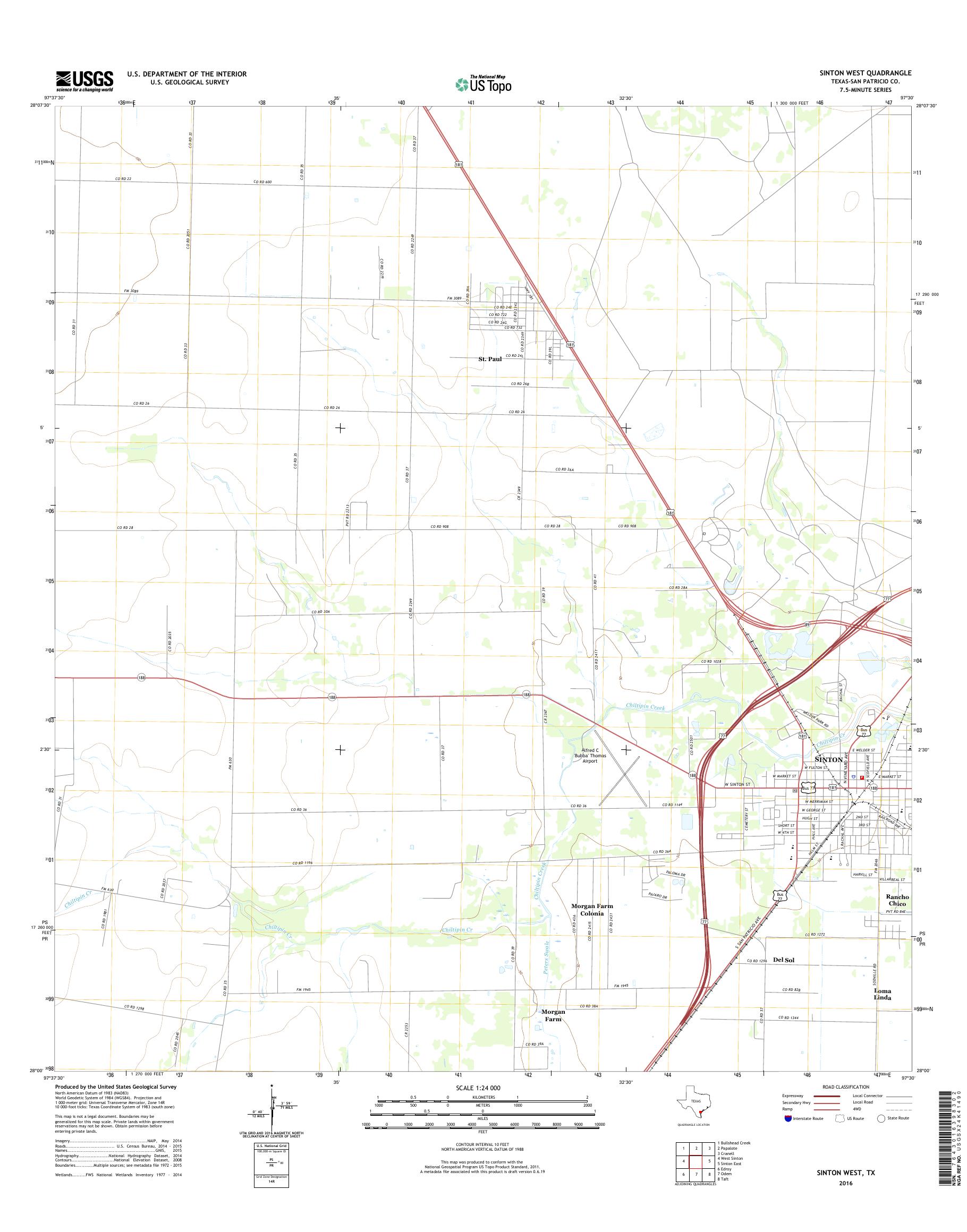 MyTopo Sinton West, Texas USGS Quad Topo Map