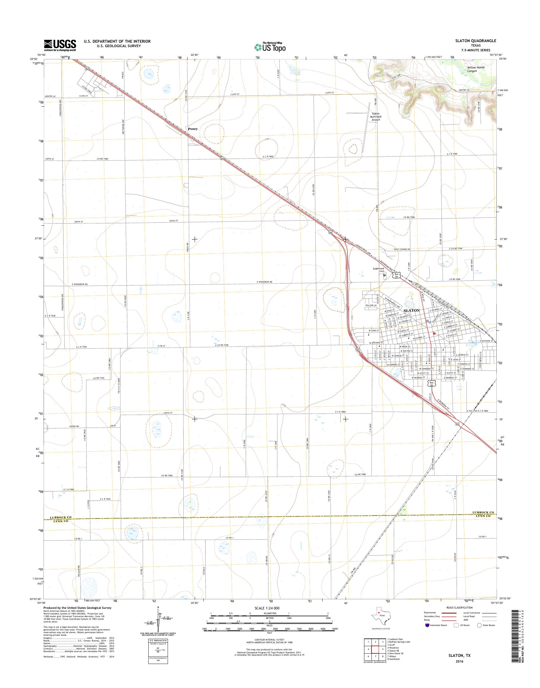 MyTopo Slaton, Texas USGS Quad Topo Map