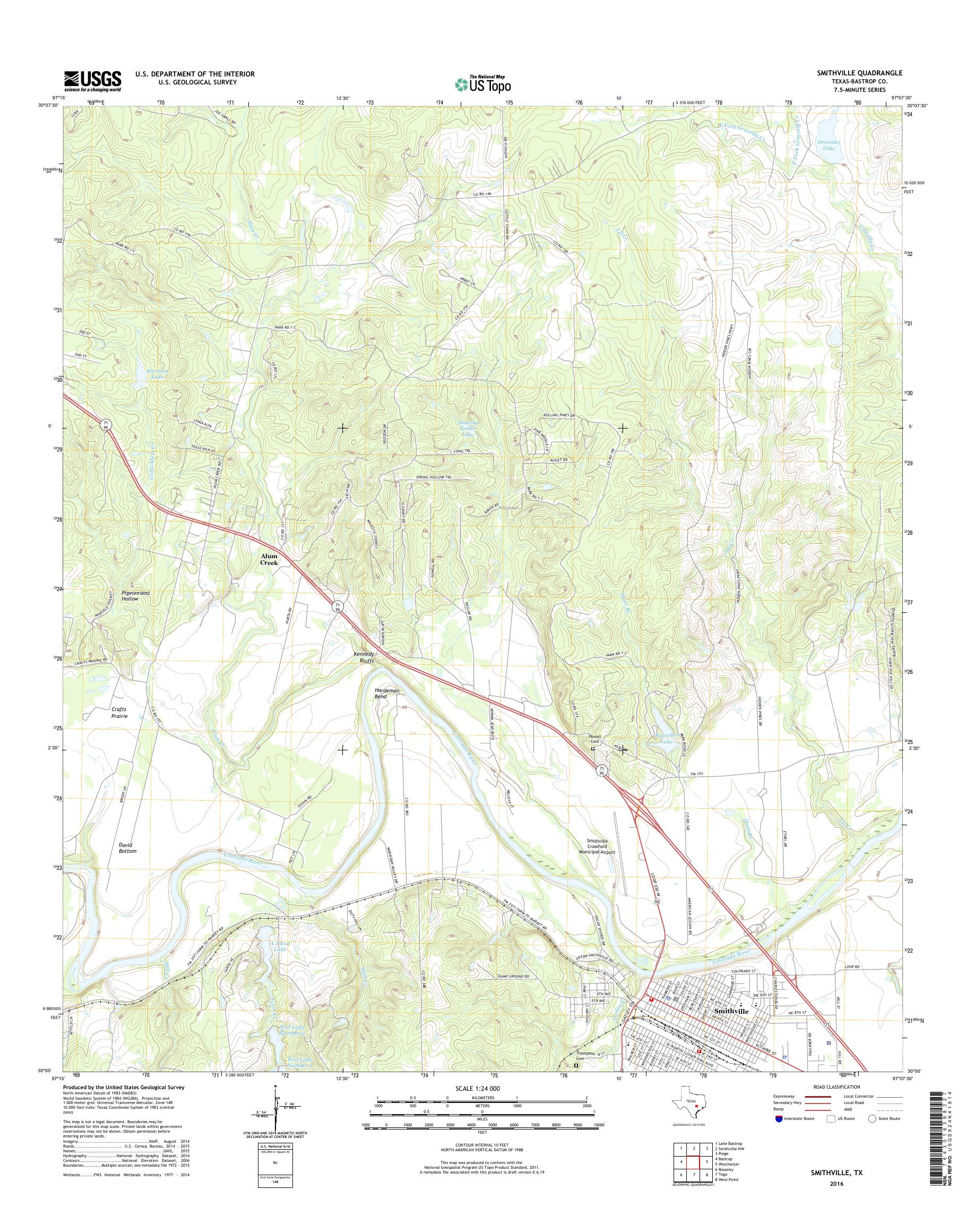 MyTopo Smithville, Texas USGS Quad Topo Map