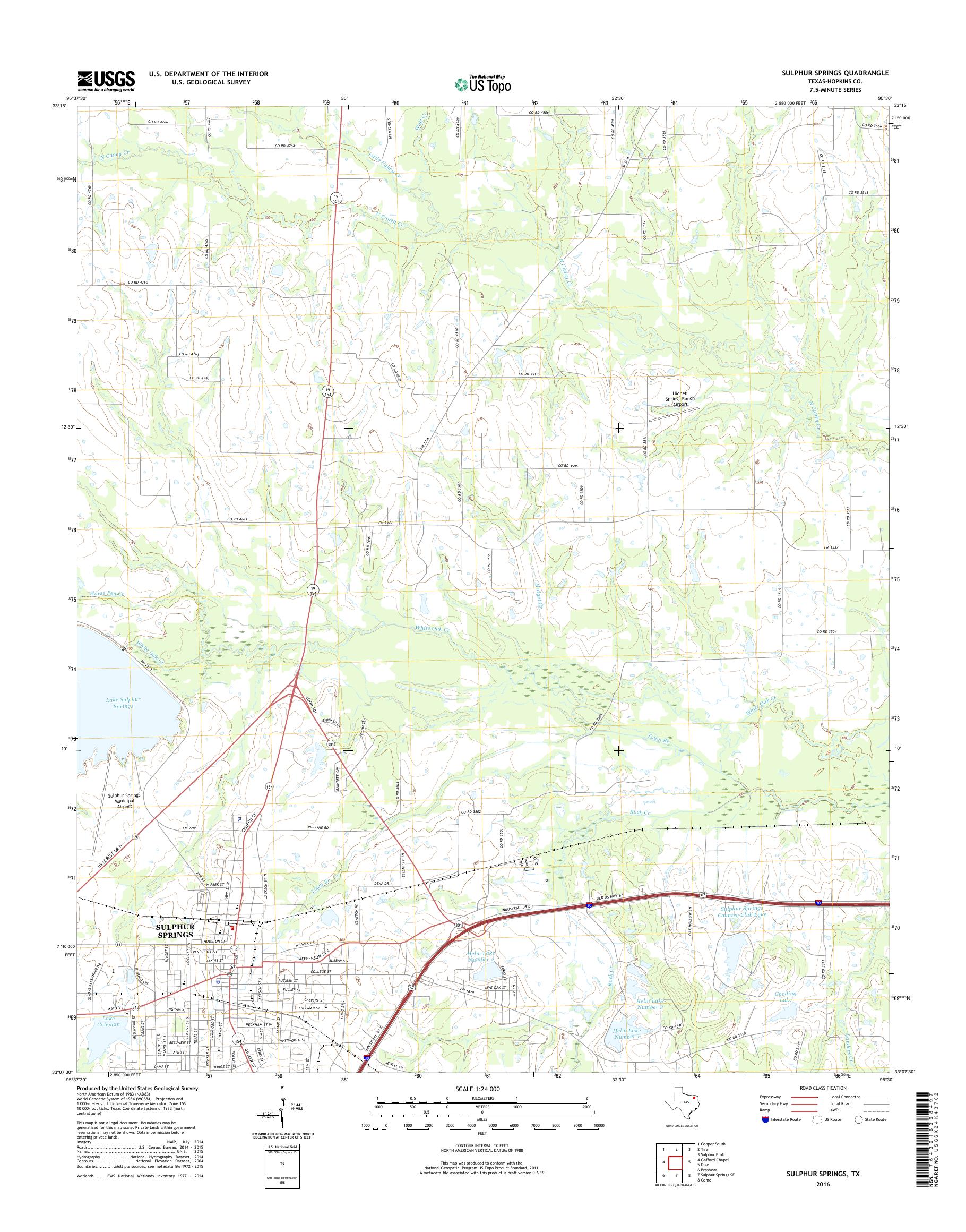 MyTopo Sulphur Springs, Texas USGS Quad Topo Map