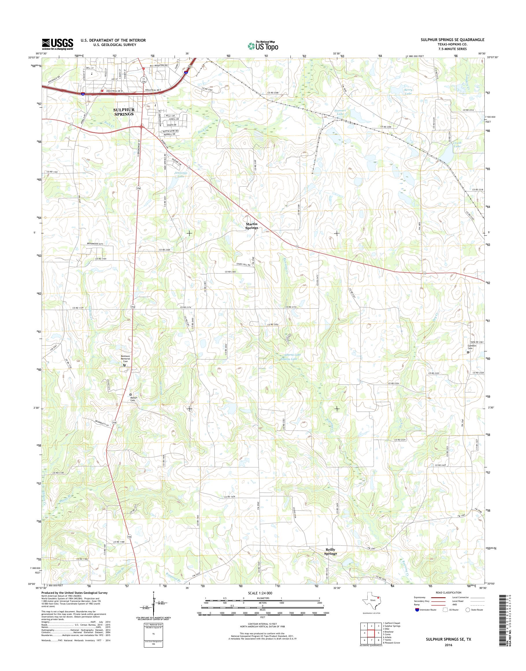 MyTopo Sulphur Springs SE, Texas USGS Quad Topo Map