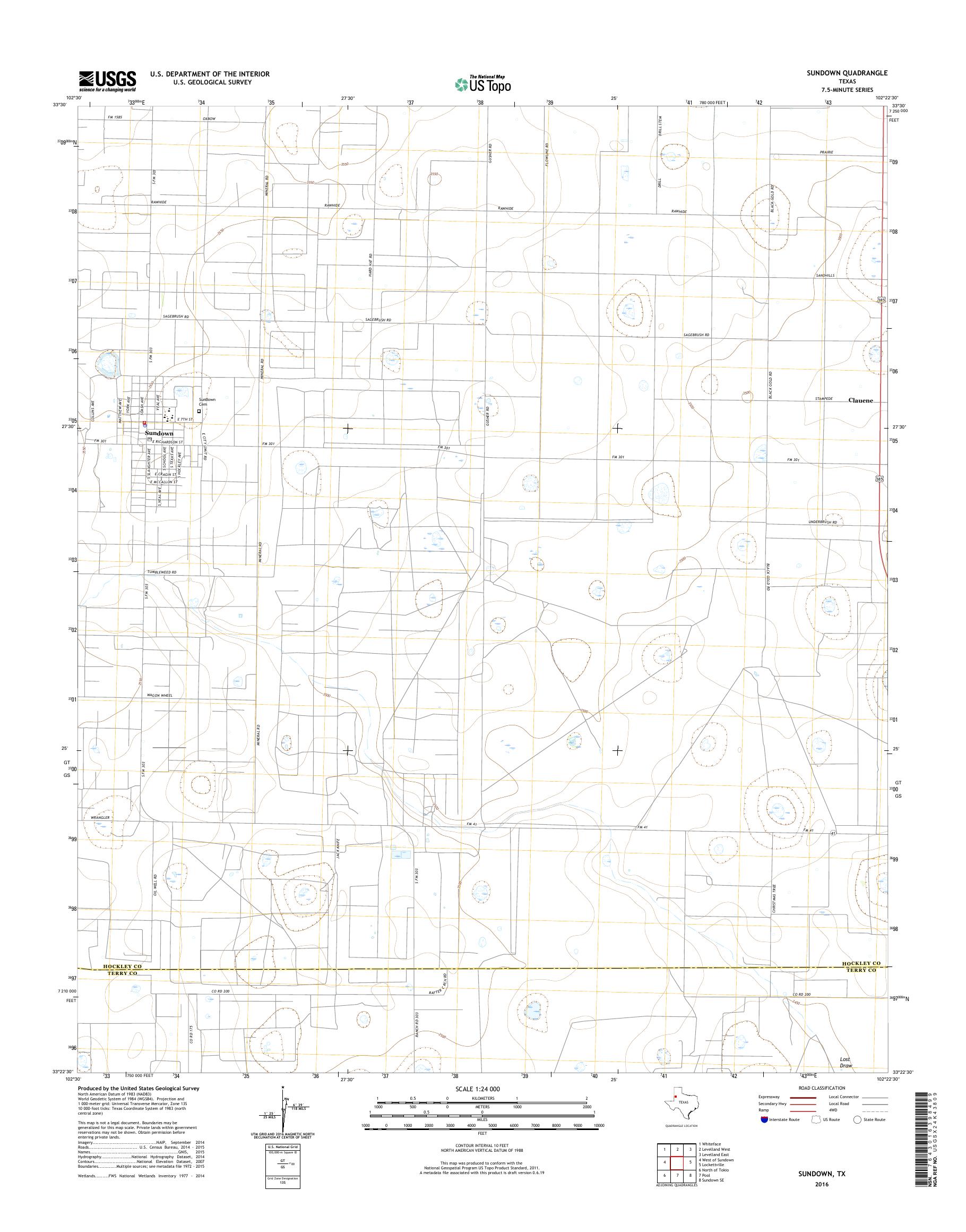 MyTopo Sundown, Texas USGS Quad Topo Map