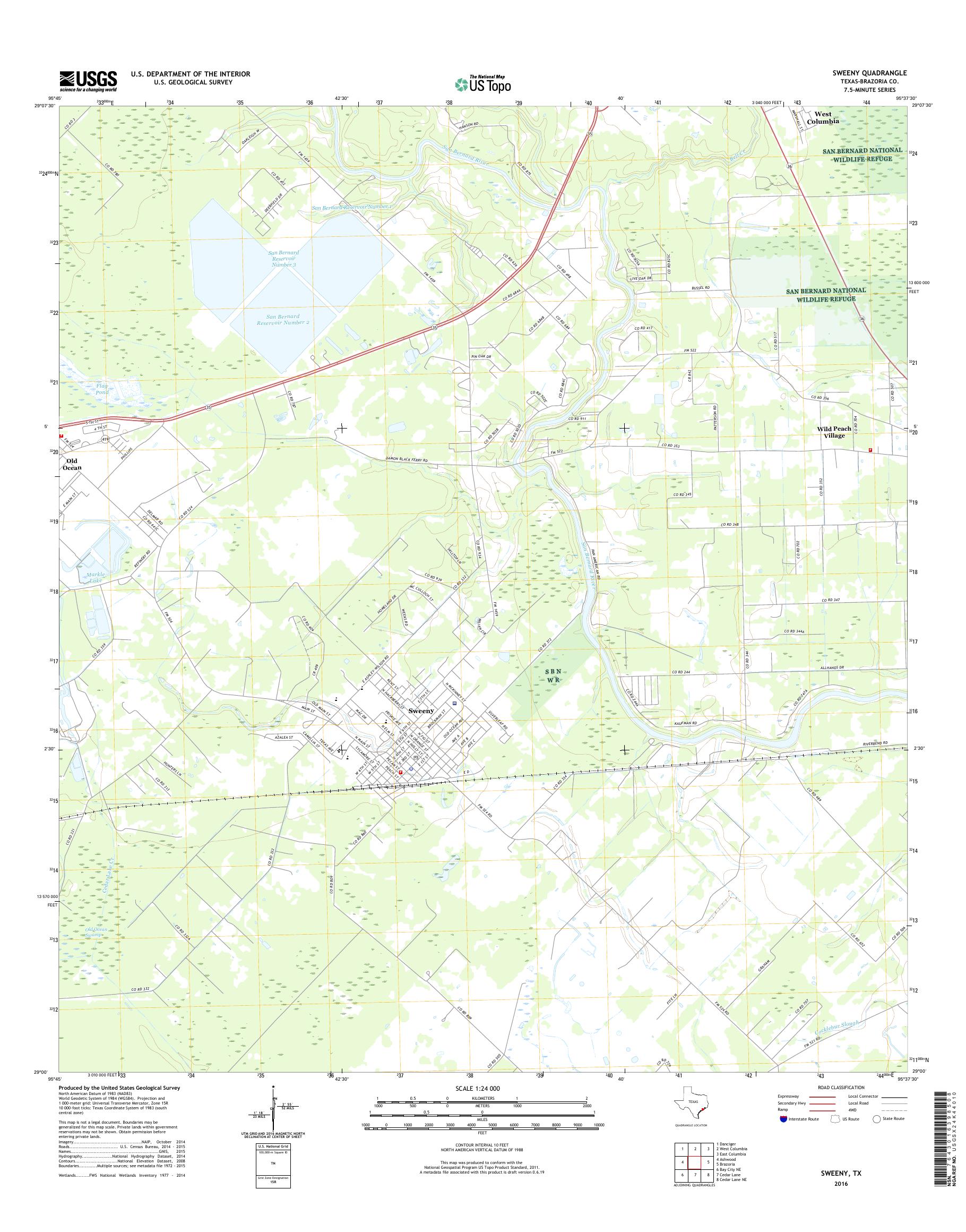 MyTopo Sweeny, Texas USGS Quad Topo Map