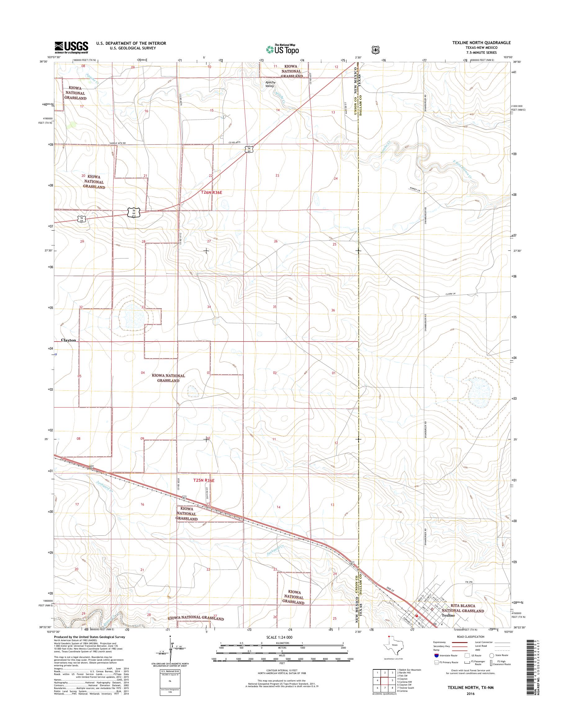 MyTopo Texline North, Texas USGS Quad Topo Map