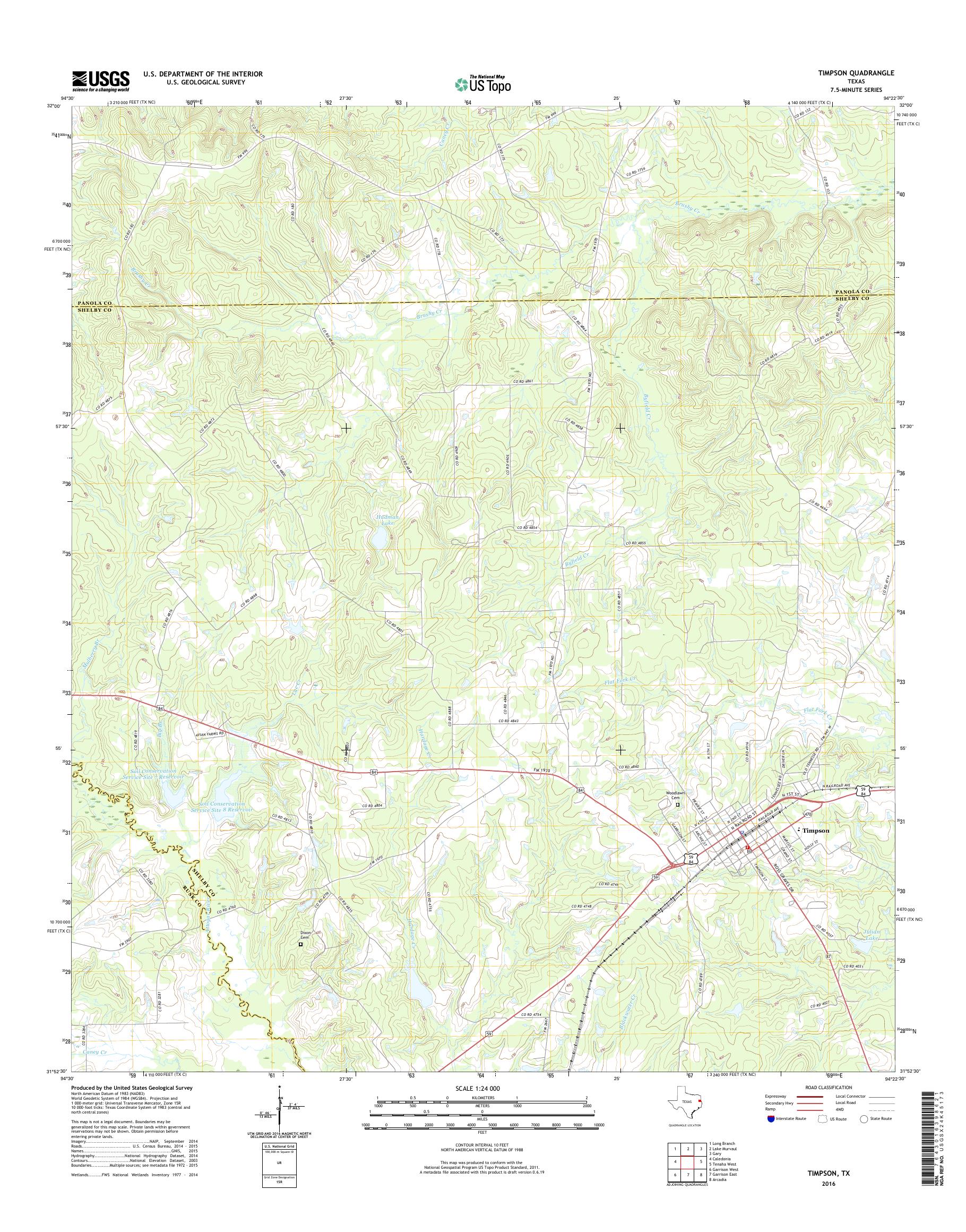 MyTopo Timpson, Texas USGS Quad Topo Map