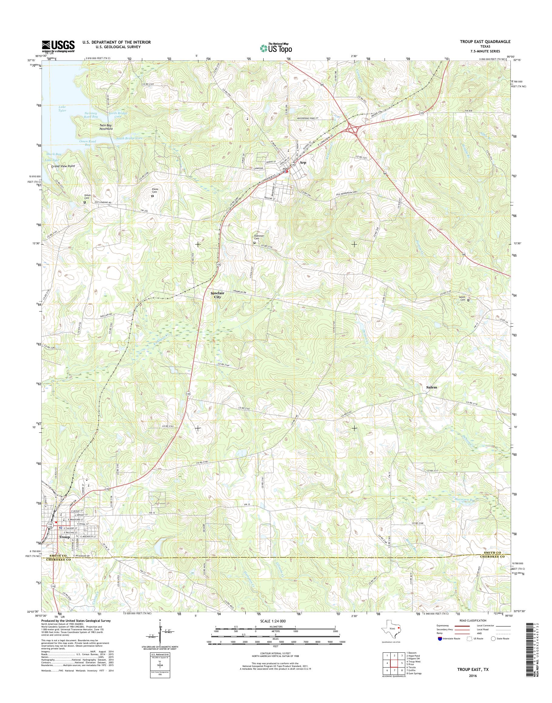 MyTopo Troup East, Texas USGS Quad Topo Map