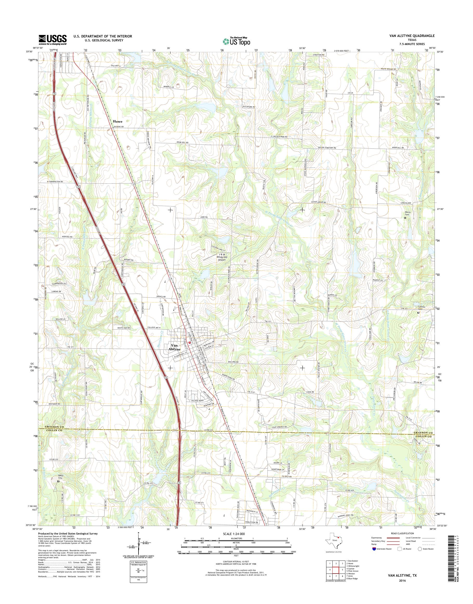 MyTopo Van Alstyne, Texas USGS Quad Topo Map