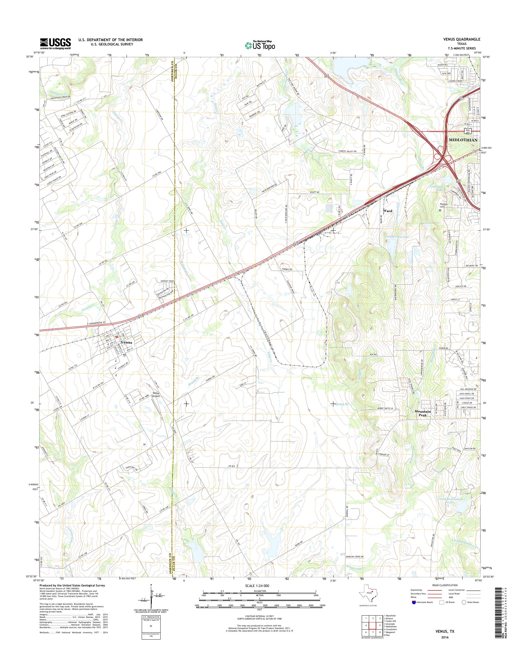 MyTopo Venus, Texas USGS Quad Topo Map