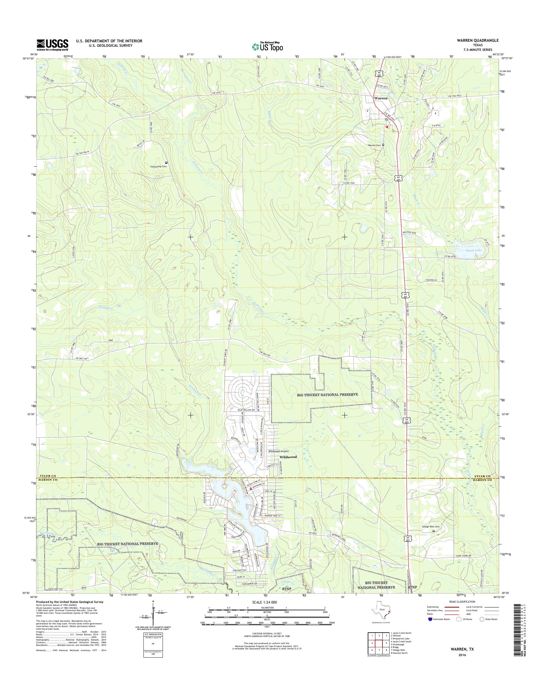 MyTopo Warren, Texas USGS Quad Topo Map