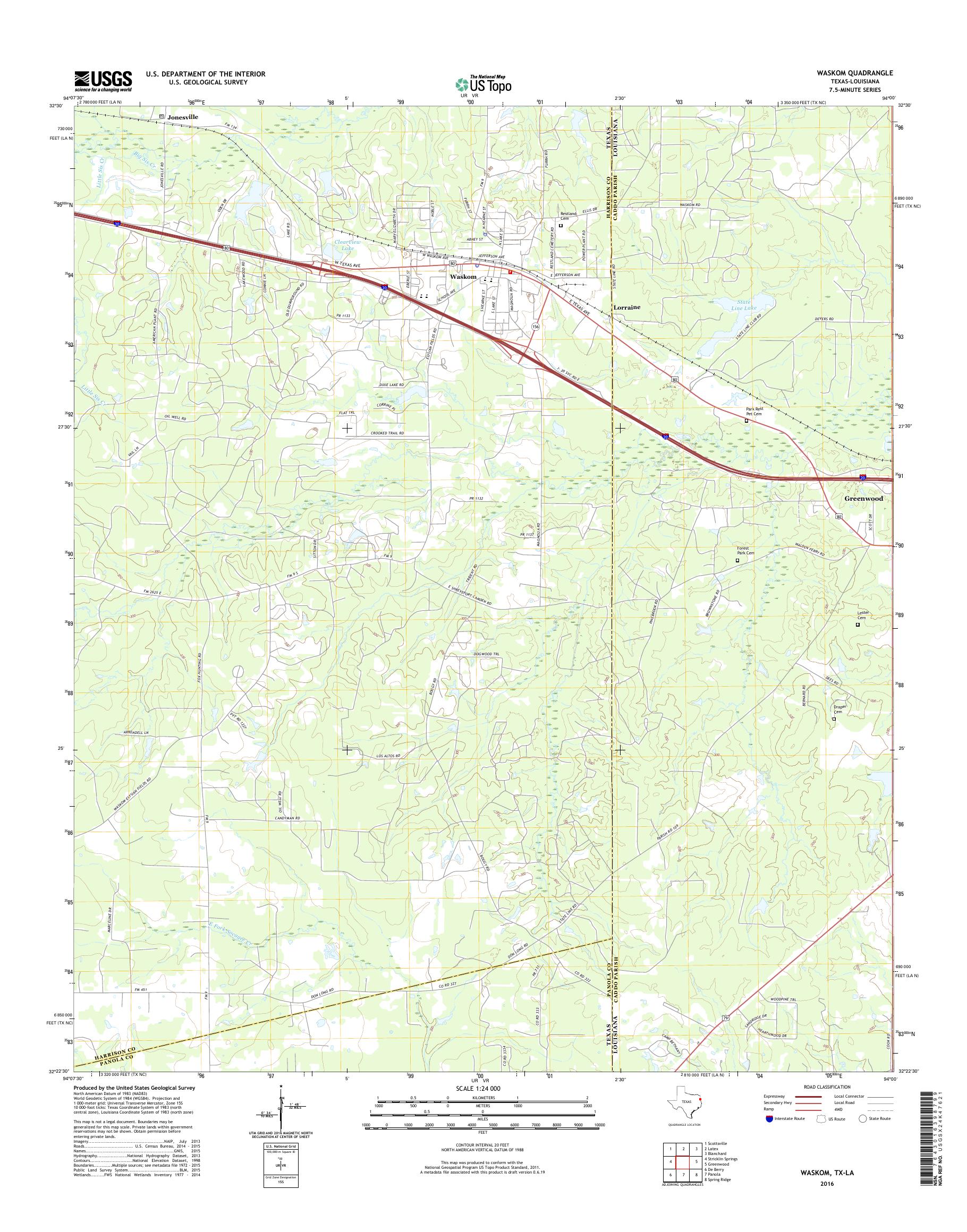 MyTopo Waskom, Texas USGS Quad Topo Map