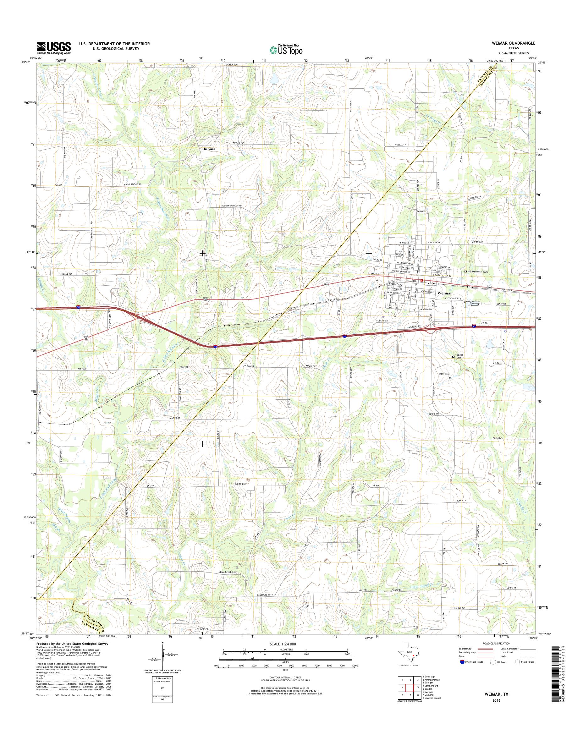 MyTopo Weimar, Texas USGS Quad Topo Map