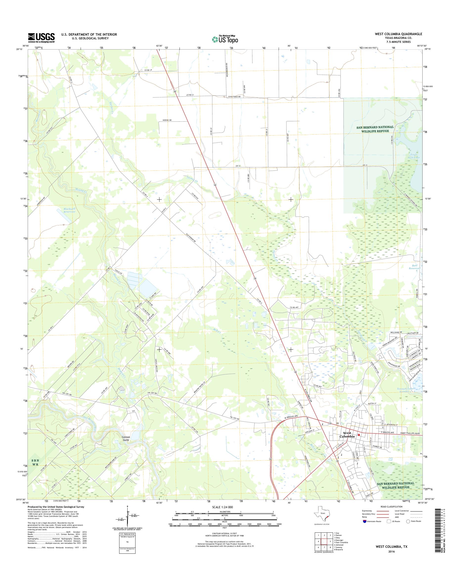 MyTopo West Columbia, Texas USGS Quad Topo Map