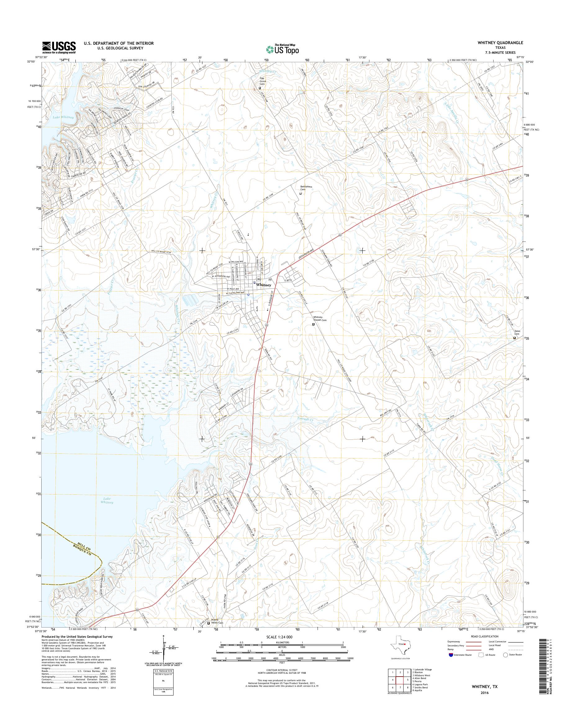 MyTopo Whitney, Texas USGS Quad Topo Map
