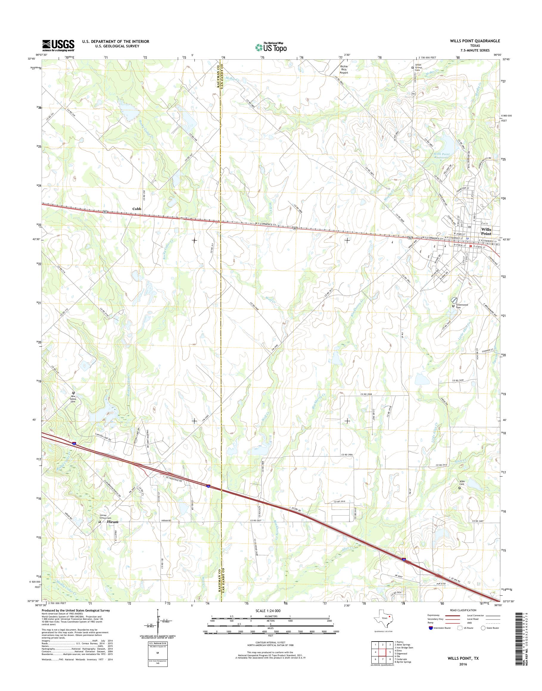 MyTopo Wills Point, Texas USGS Quad Topo Map