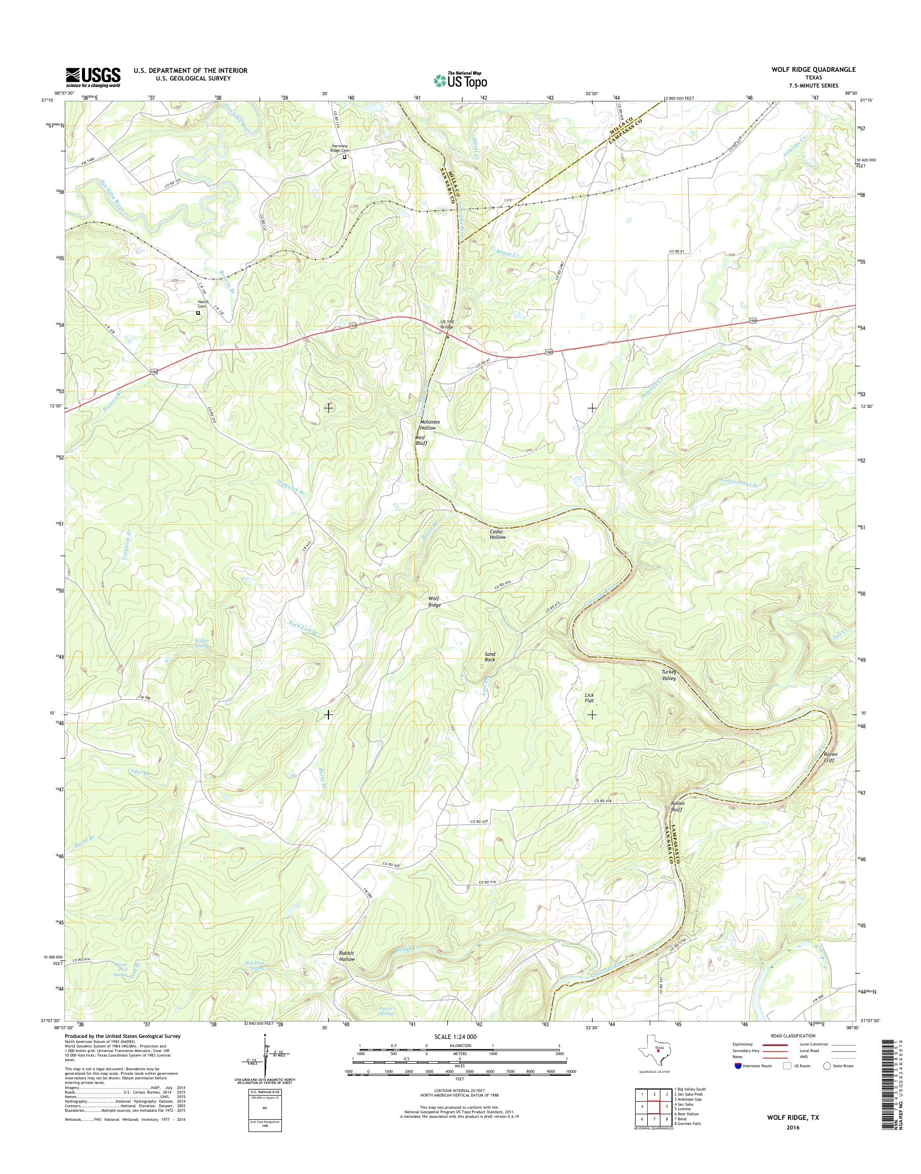 MyTopo Wolf Ridge, Texas USGS Quad Topo Map